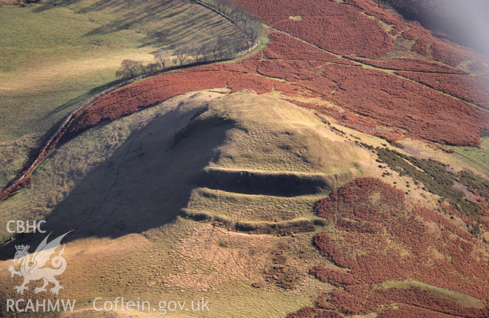 Slide of RCAHMW colour oblique aerial photograph of Cwm Berwyn Hillfort, taken by T.G. Driver, 2003.