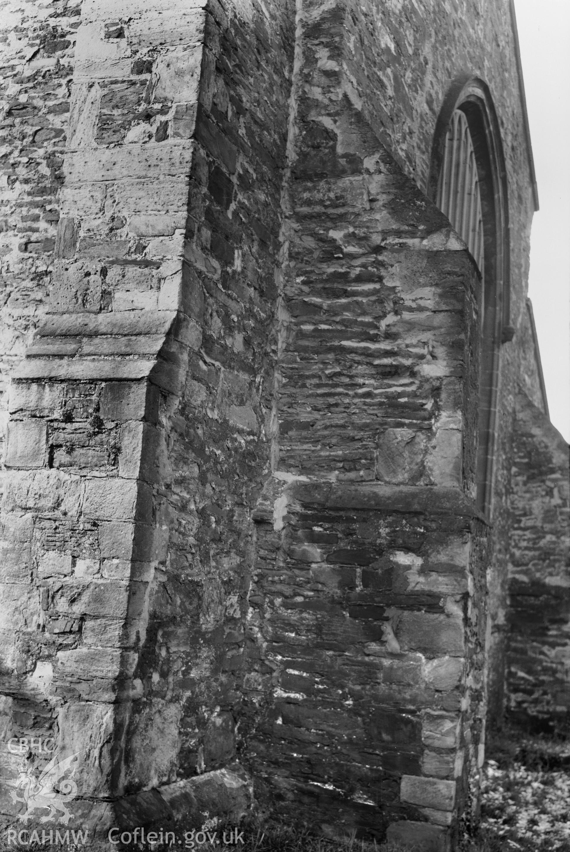 Detail view of buttress at St Marys Church Conwy taken in 10.09.1951.