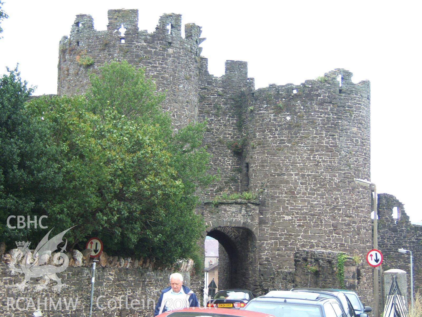 Close-up of south-west outer elevation of the gate from the south-west.