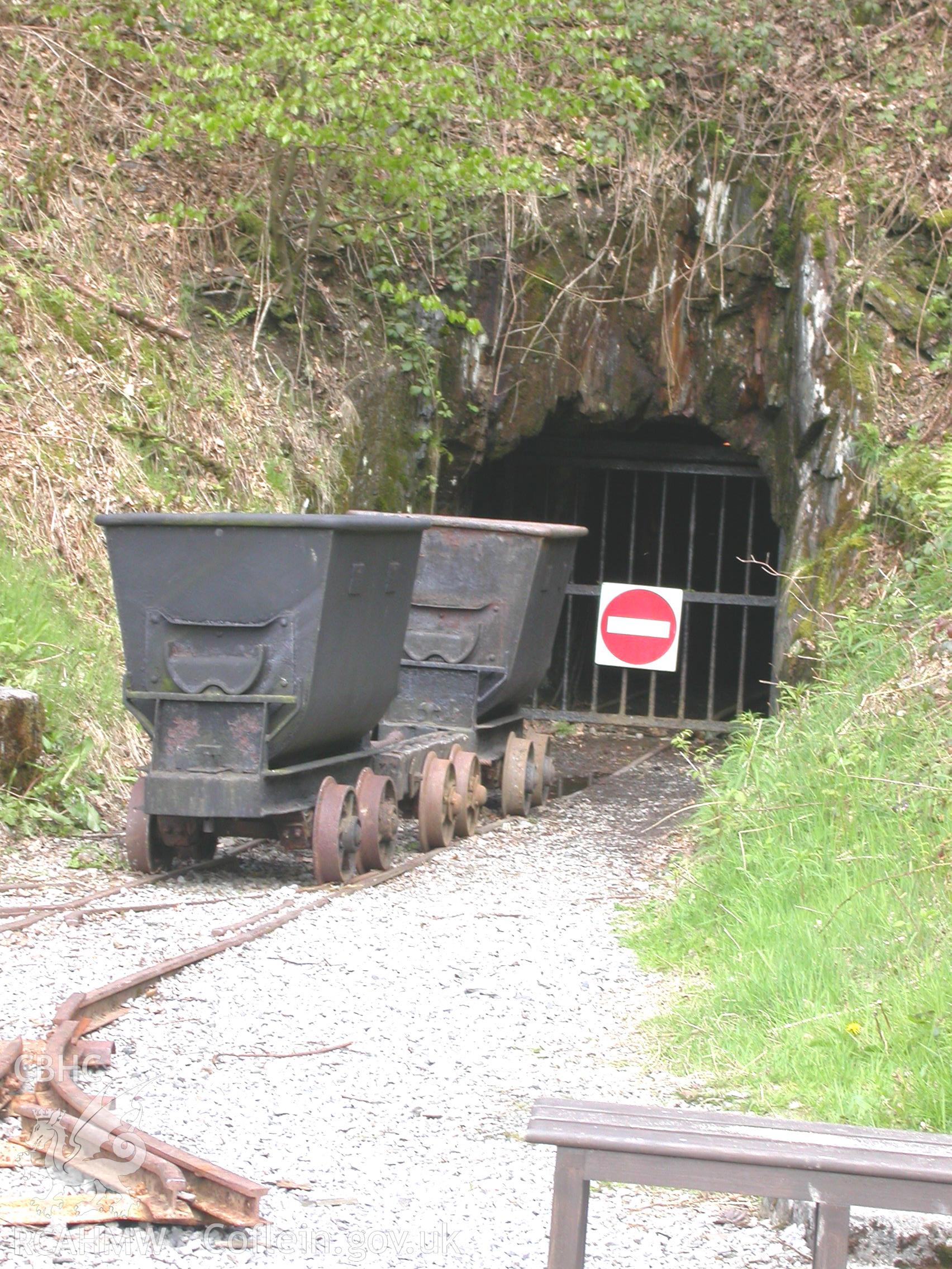 Long Adit portal from west with ex-Bettws Colliery trucks.