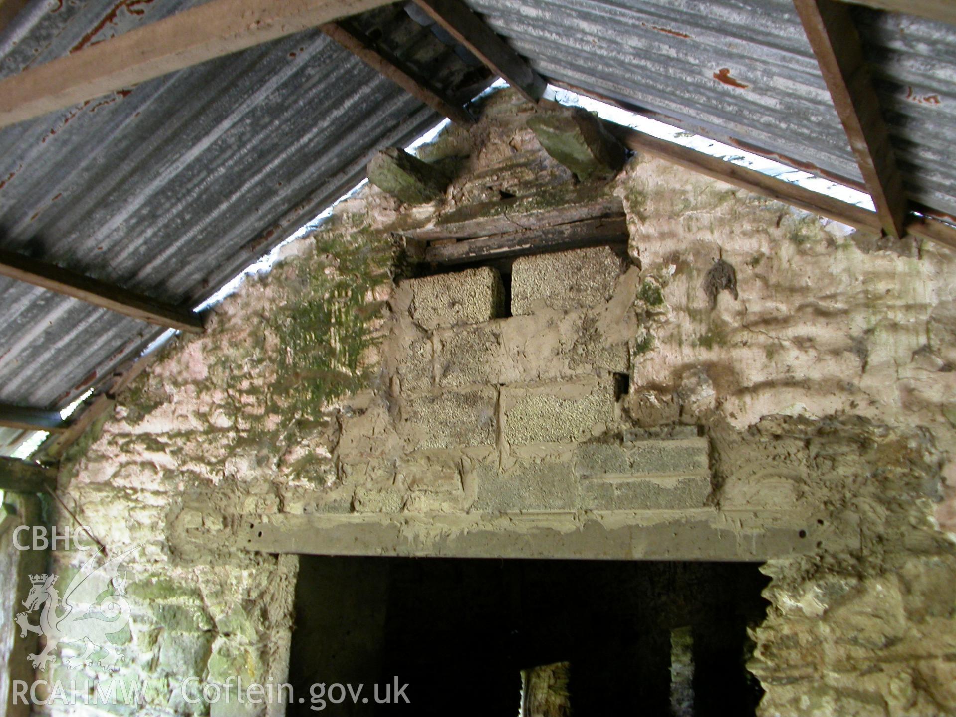 NE end-gable of cow-house, note corbel over former loft doorway.