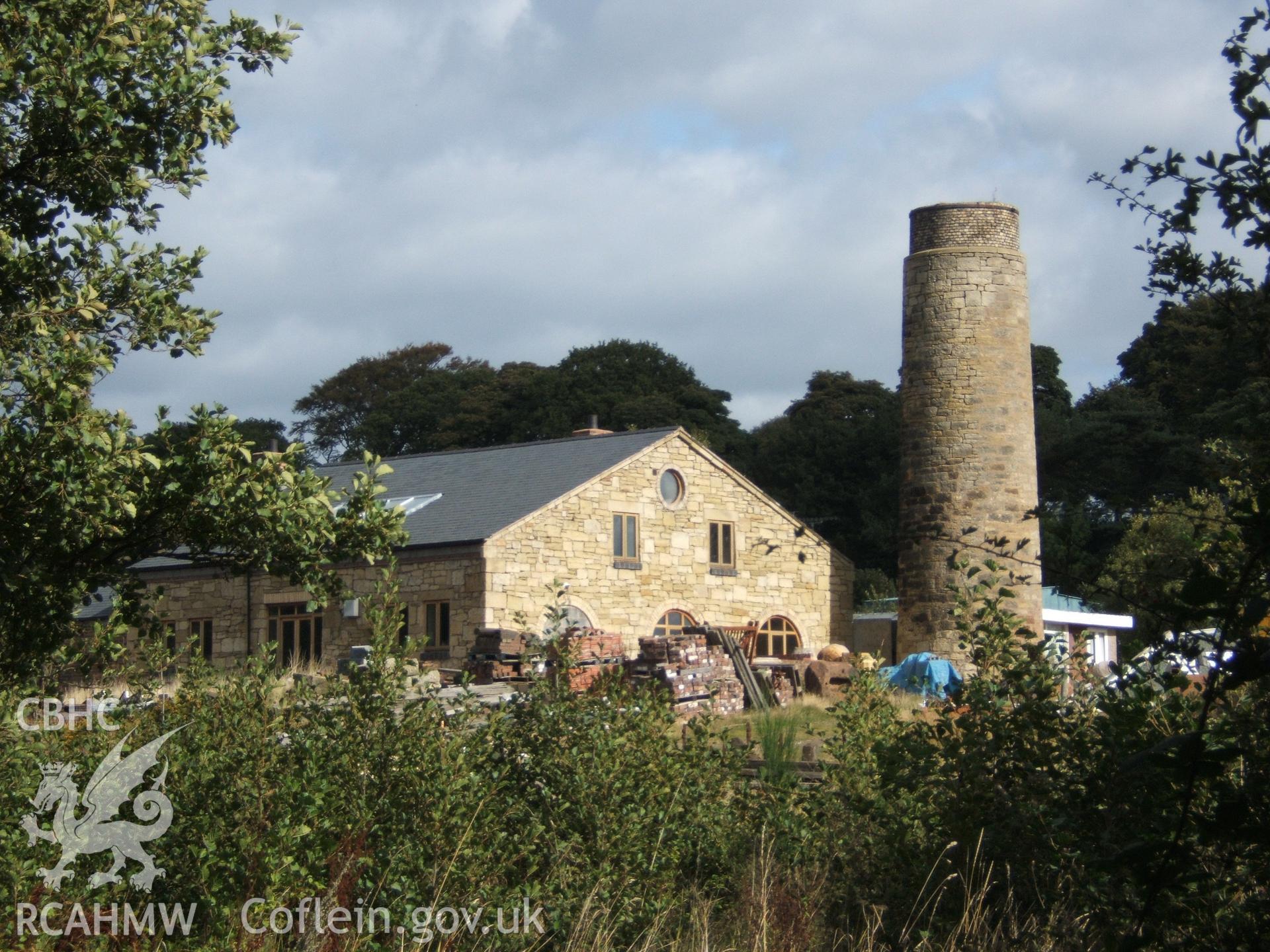 Former foundry and chimney from the west.