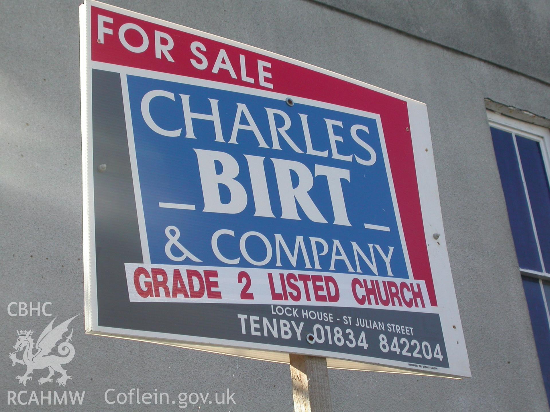 Chapel 'For Sale' notice on Fast Back street frontage.