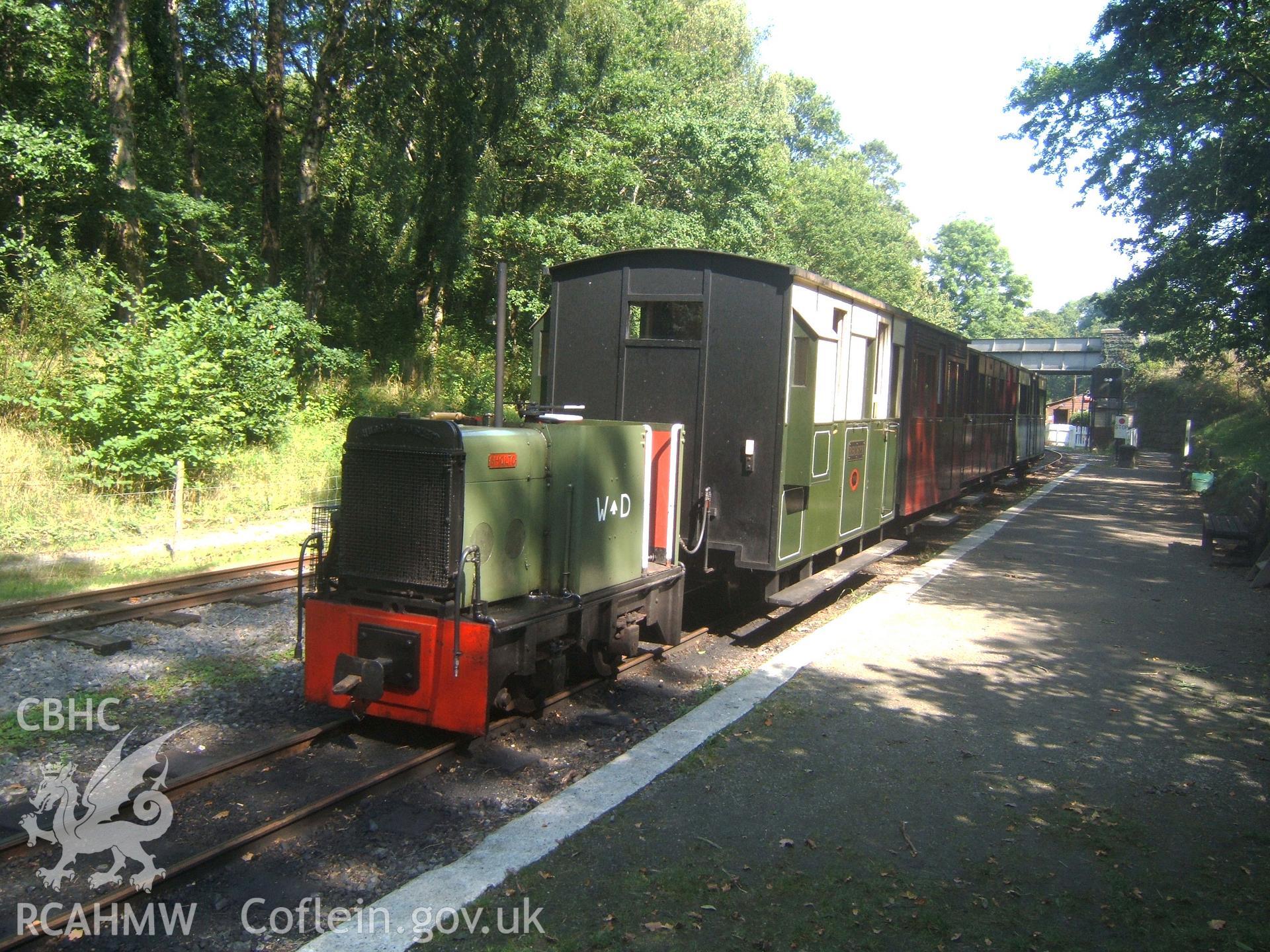 Preserved train at station from south-west.