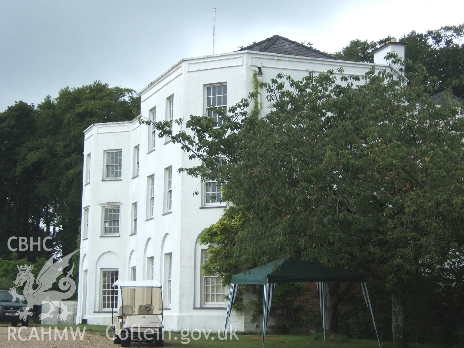 South-west main garden-front of Hall from the south with Eisteddfod cover tent.