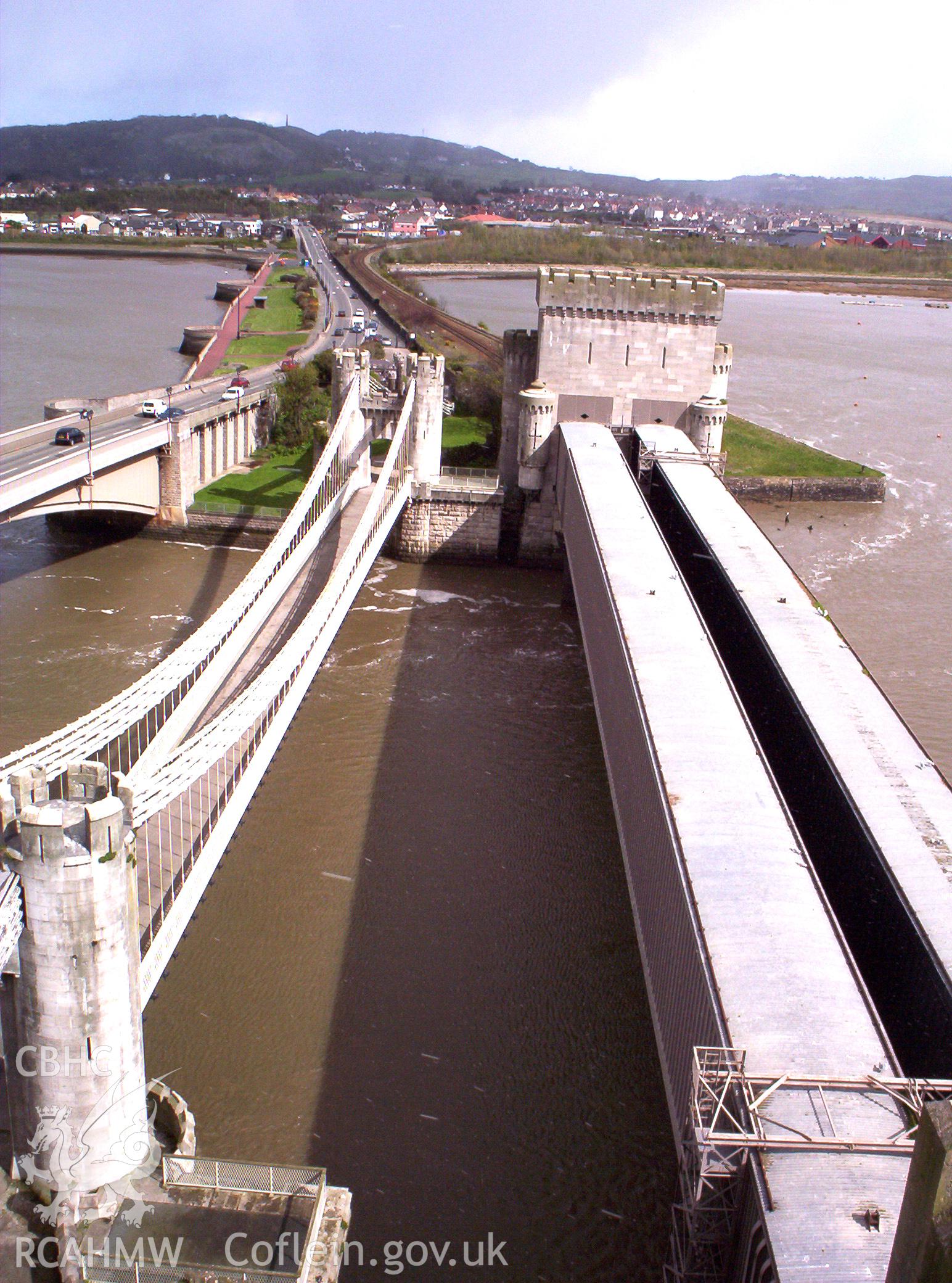 Rail and road bridge from the south-east tower turret looking east.