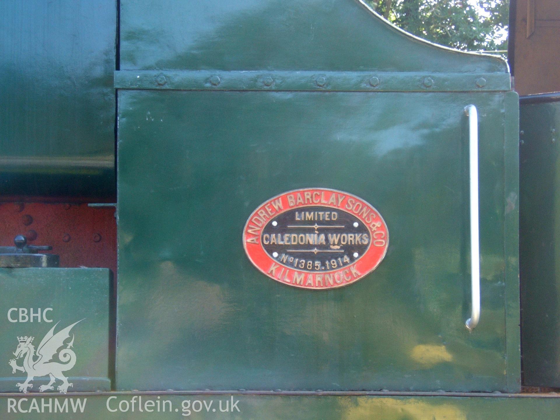 Cab-side plate of 'Rosyth No.1'.