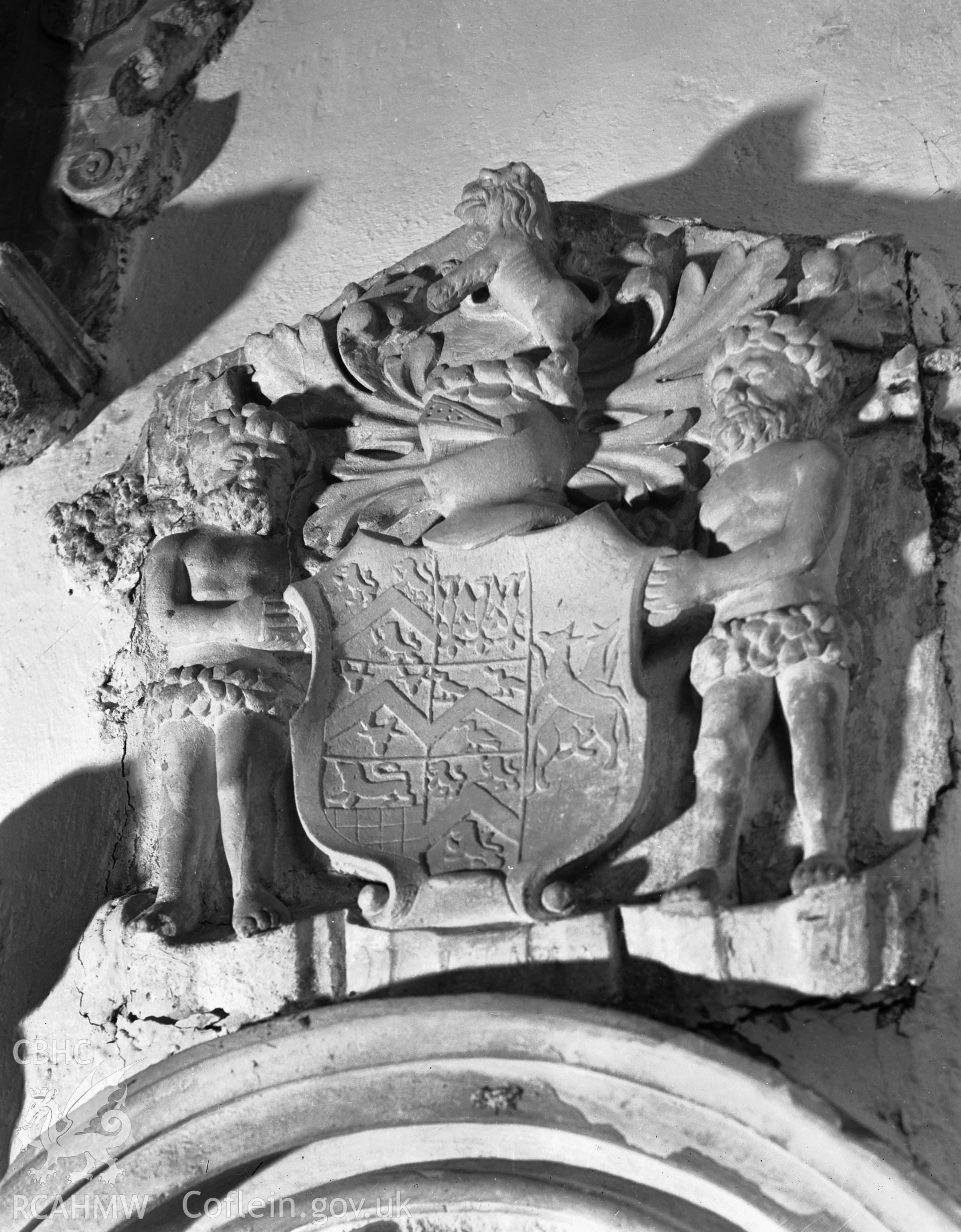 View of monument to Hugh Owen d.1670 in the north wall of the nave at Monkton Priory taken in 07.08.1941.