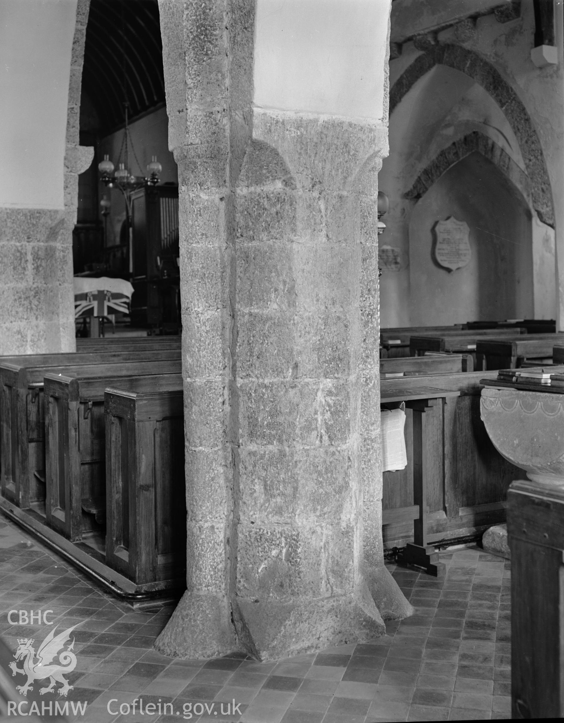 View of pier in the north arcade of nave at Castlemartin Church taken in 07.08.1941.