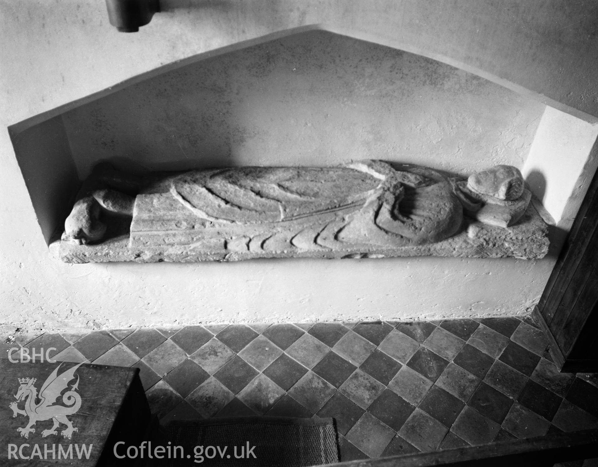 View of effigy in the south chapel at Llawhaden Church  taken in 27.08.1941.