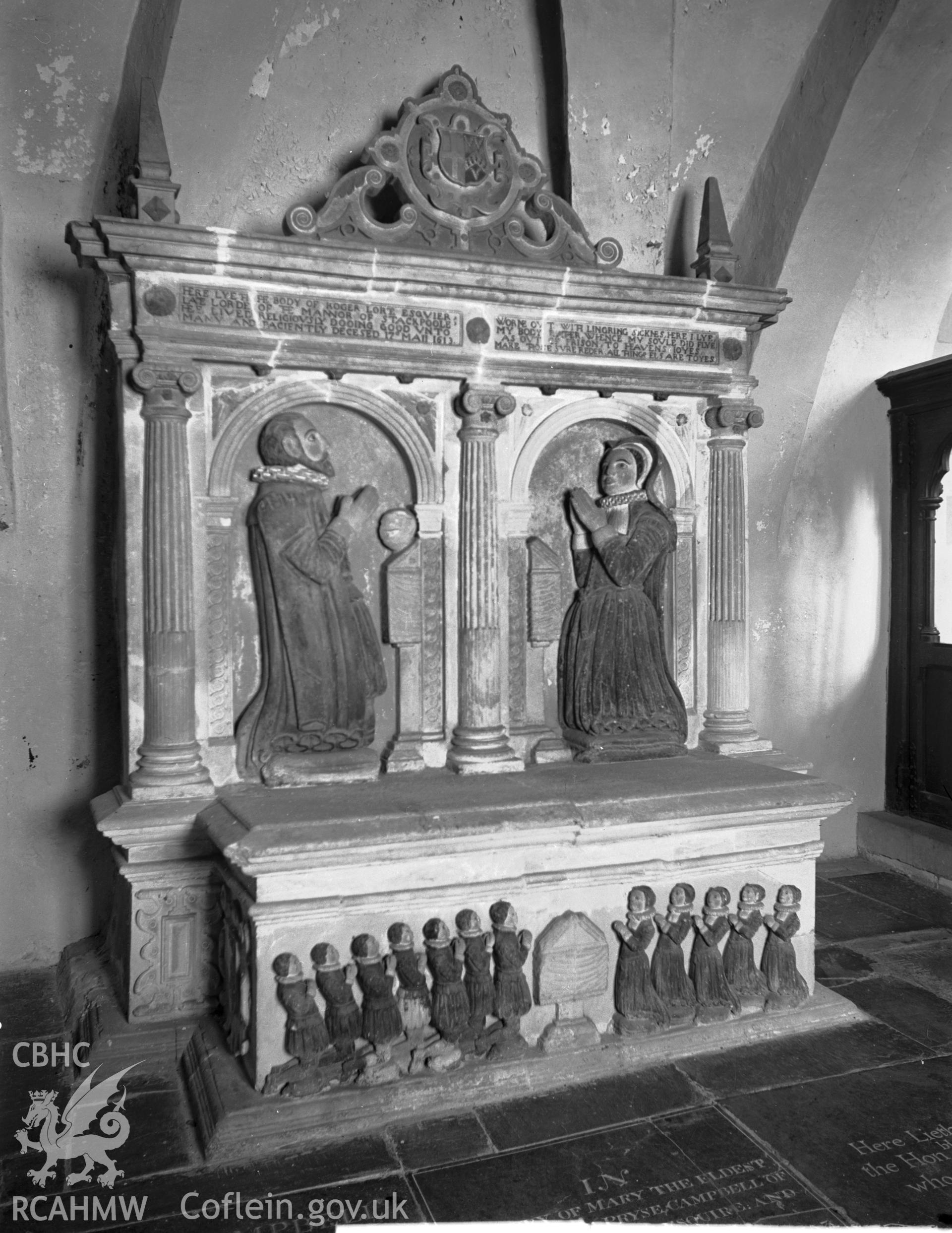 View of memorial to Roger Lorte at Stackpole Church, Stackpole Elidyr taken in 26.08.1941.