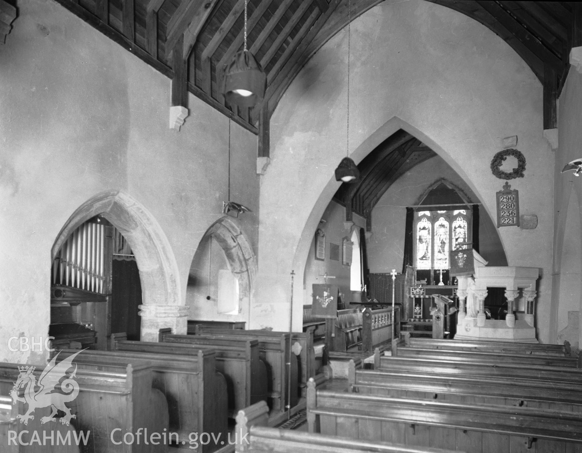 Interior view looking north-east in Llangwm Church  taken in 31.07.1941.