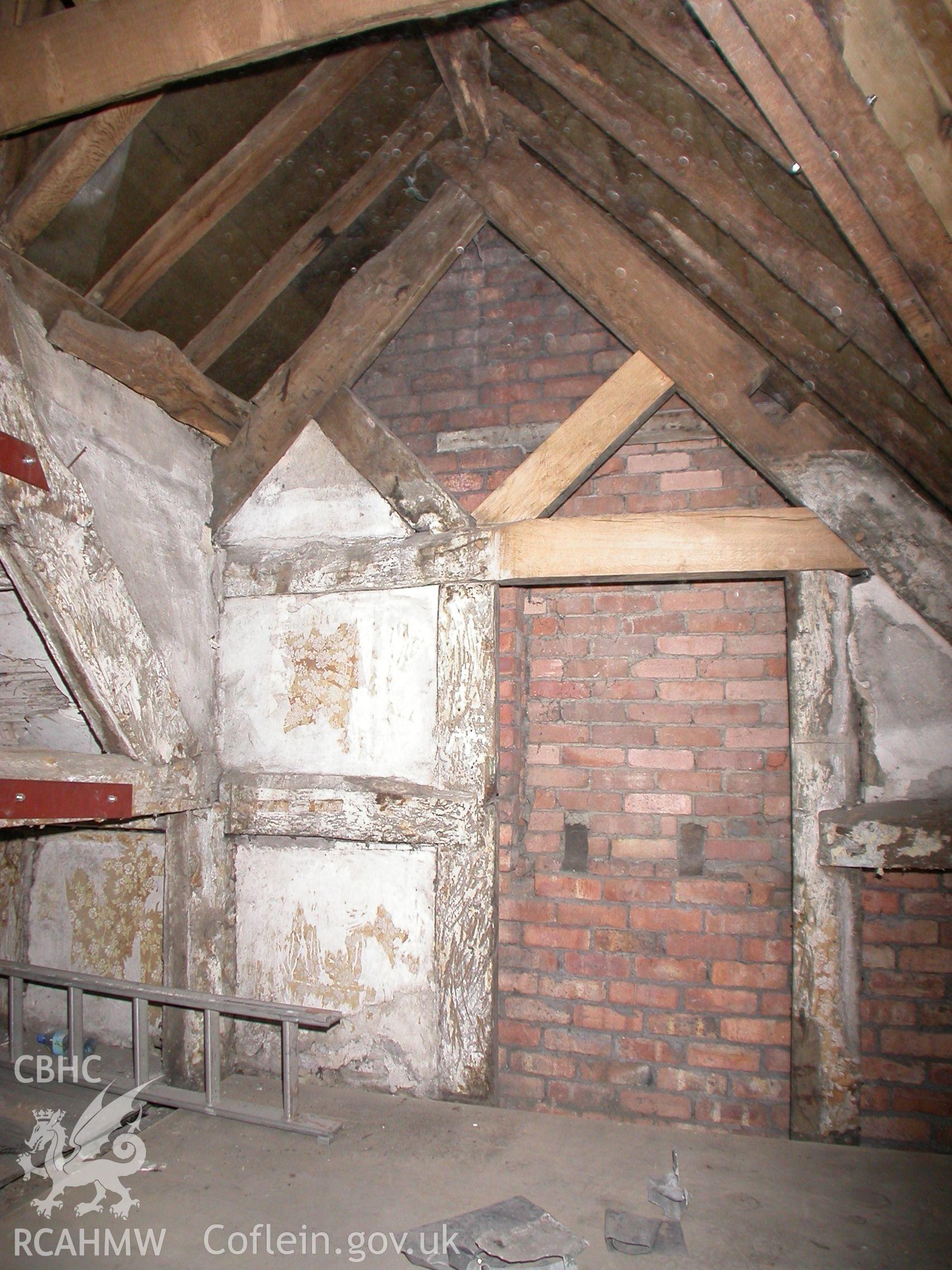 Interior, first-floor on E side at gable doorway.