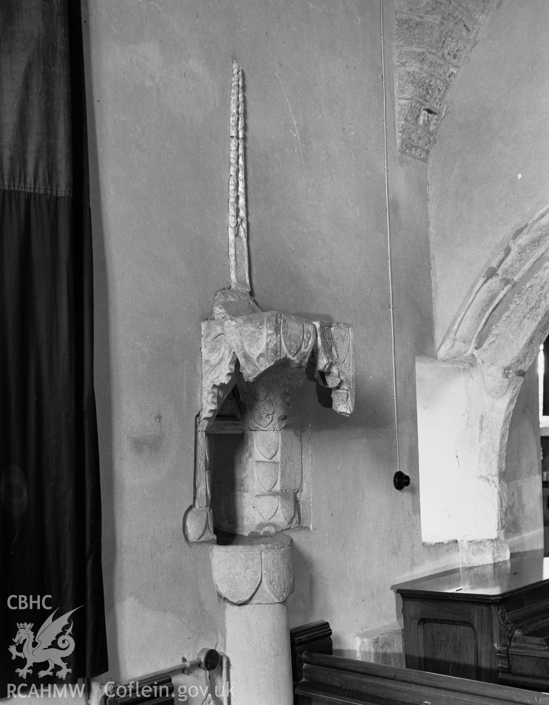 View of piscine in the east wall of Roche Chapel, Llangwm taken in 31.07.1941.