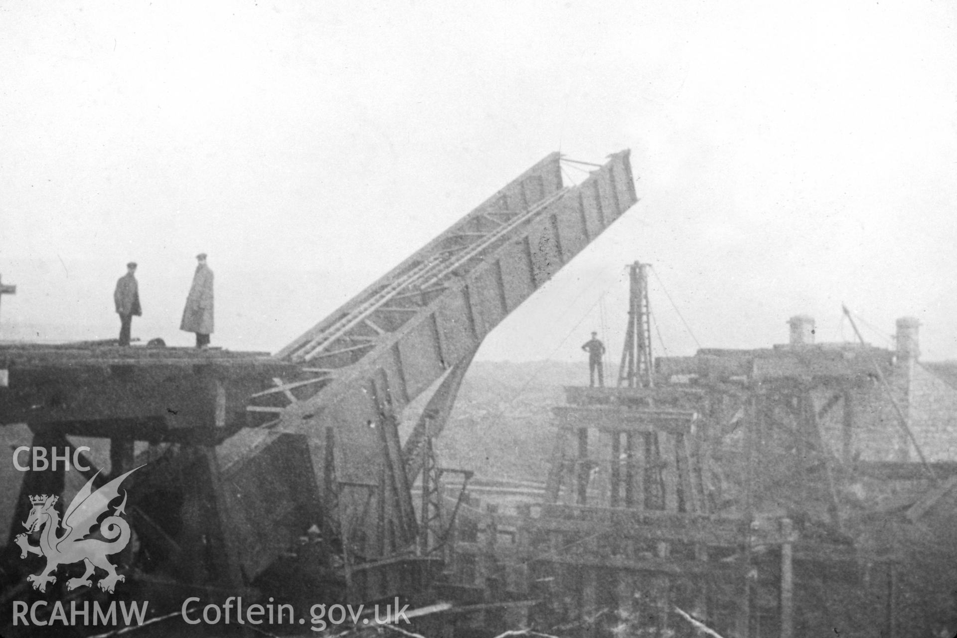 View of Morfa Lifting Bridge produced by University of Swansea, as published  fig 115b, Coppperopolis, RCAHMW.