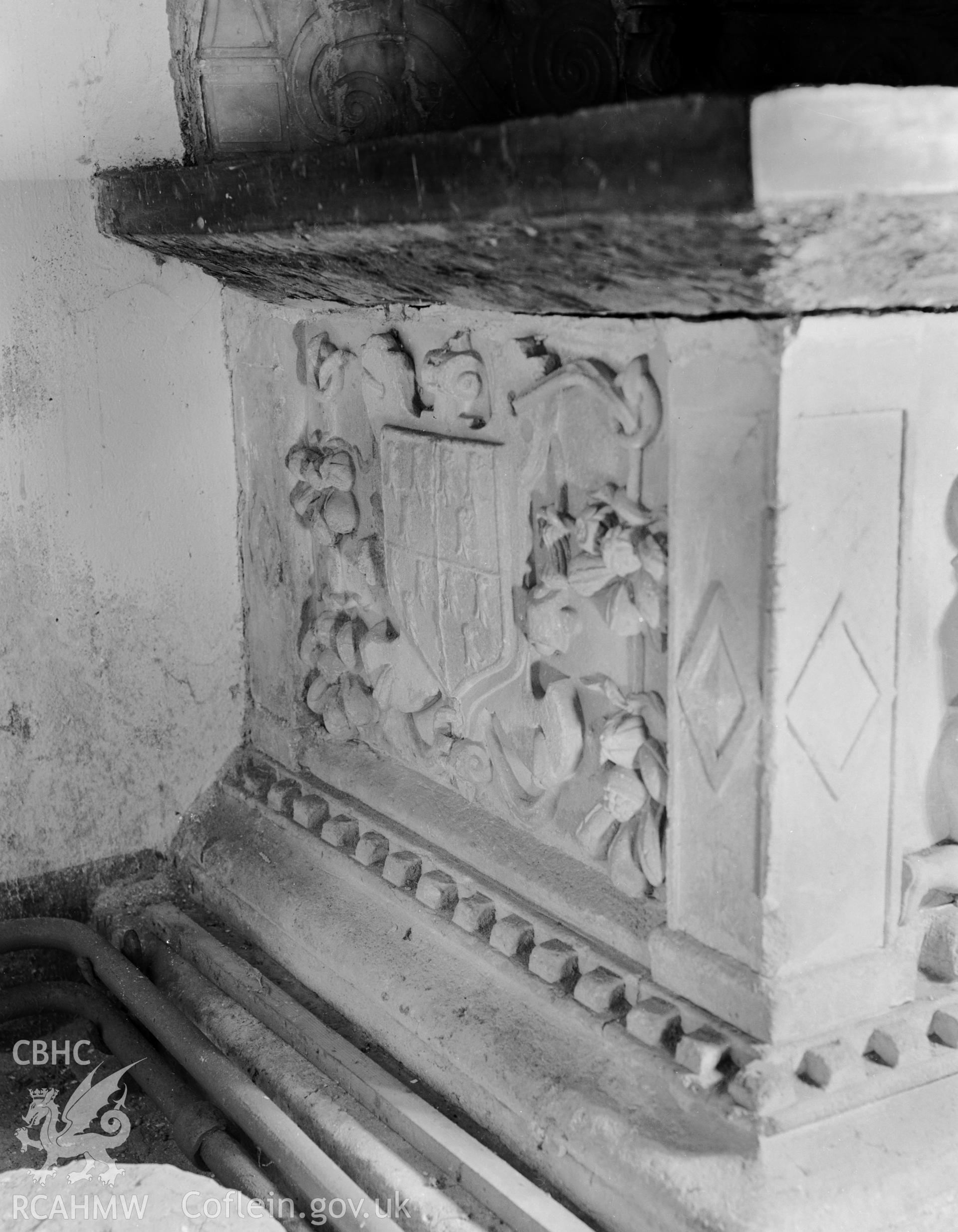 View of monument to Sir Francis Meyrike d.1603 under the tower at Monkton Priory taken in 07.08.1941.