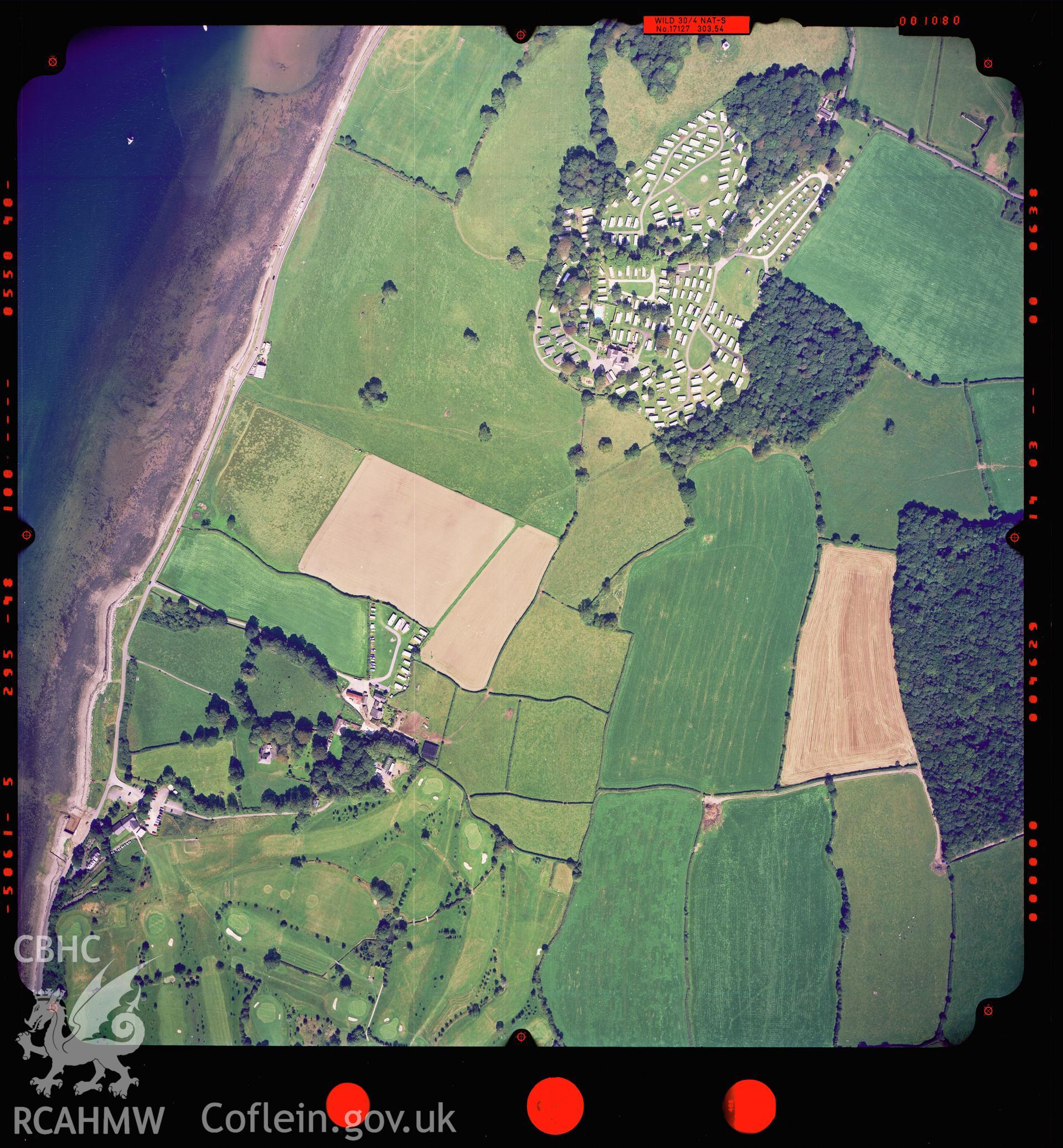 Digitized copy of a colour aerial photograph showing Menai Straits area, taken by Ordnance Survey, 2002.