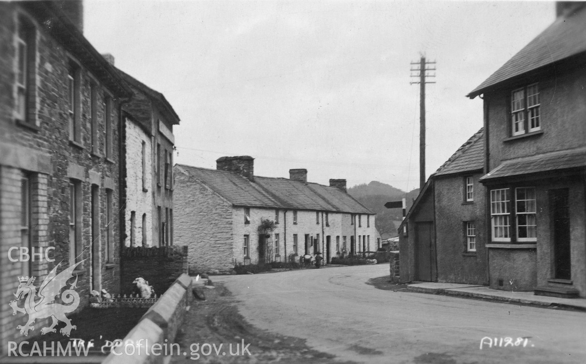 Digital copy of postcard showing Tre'r Ddol, dated early 20th c. Loaned for copying by Charlie Downes.