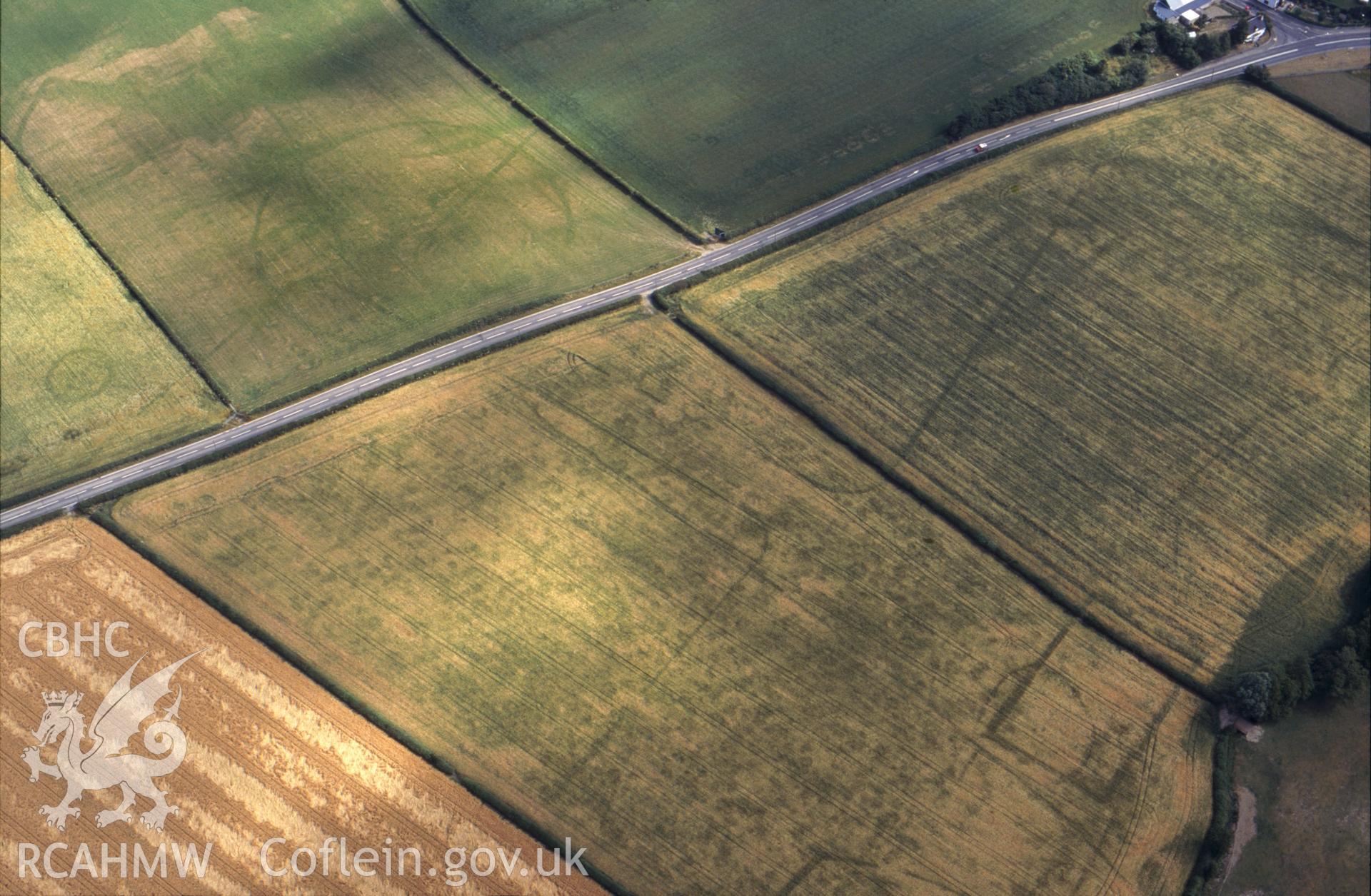 Slide of RCAHMW colour oblique aerial photograph of Walton Roman Marching Camps, taken by C.R. Musson, 24/7/1996.