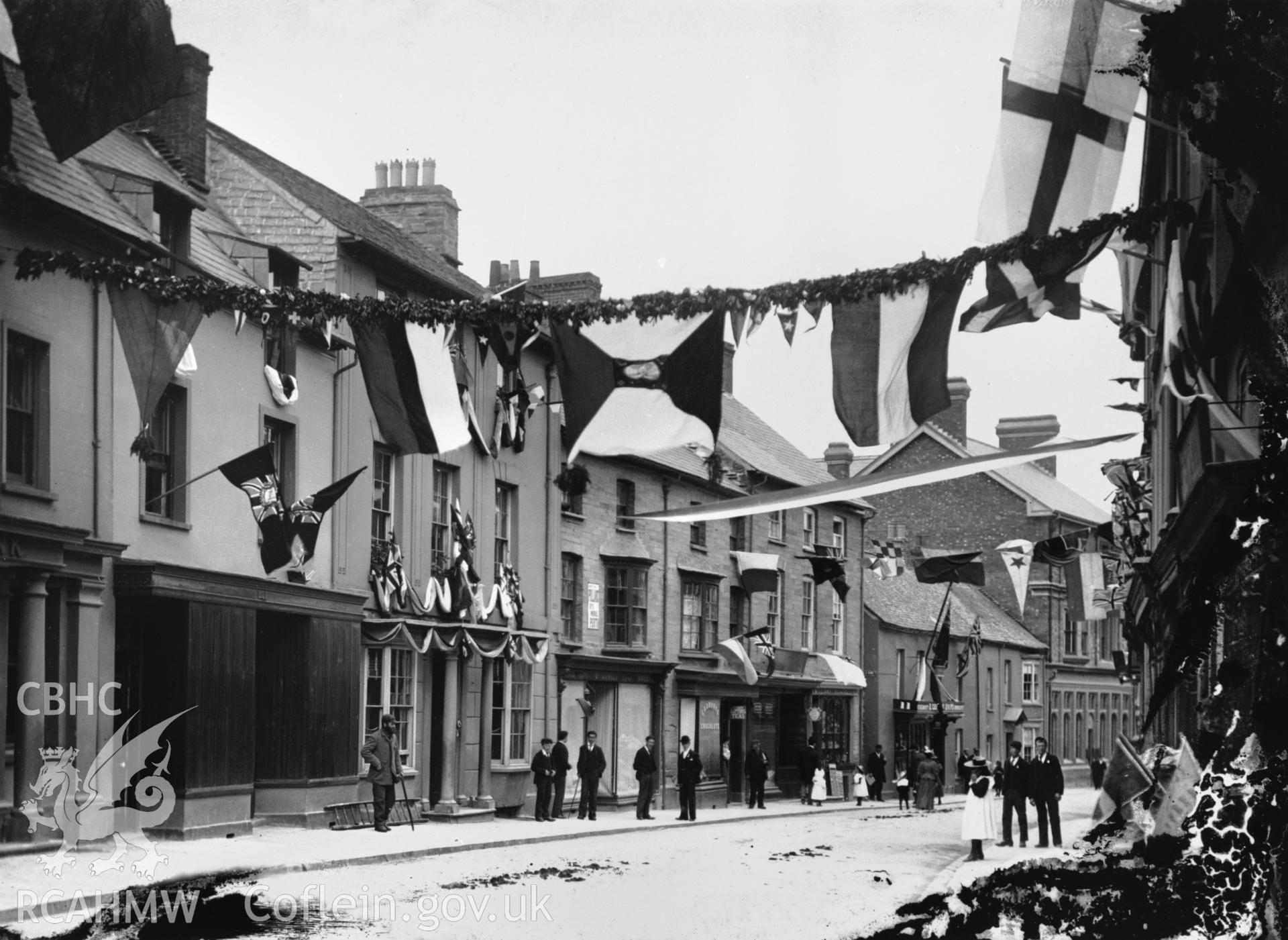 Black and white print of Queen Victorias Diamond Jubilee celebrations at Cardigan High Street.