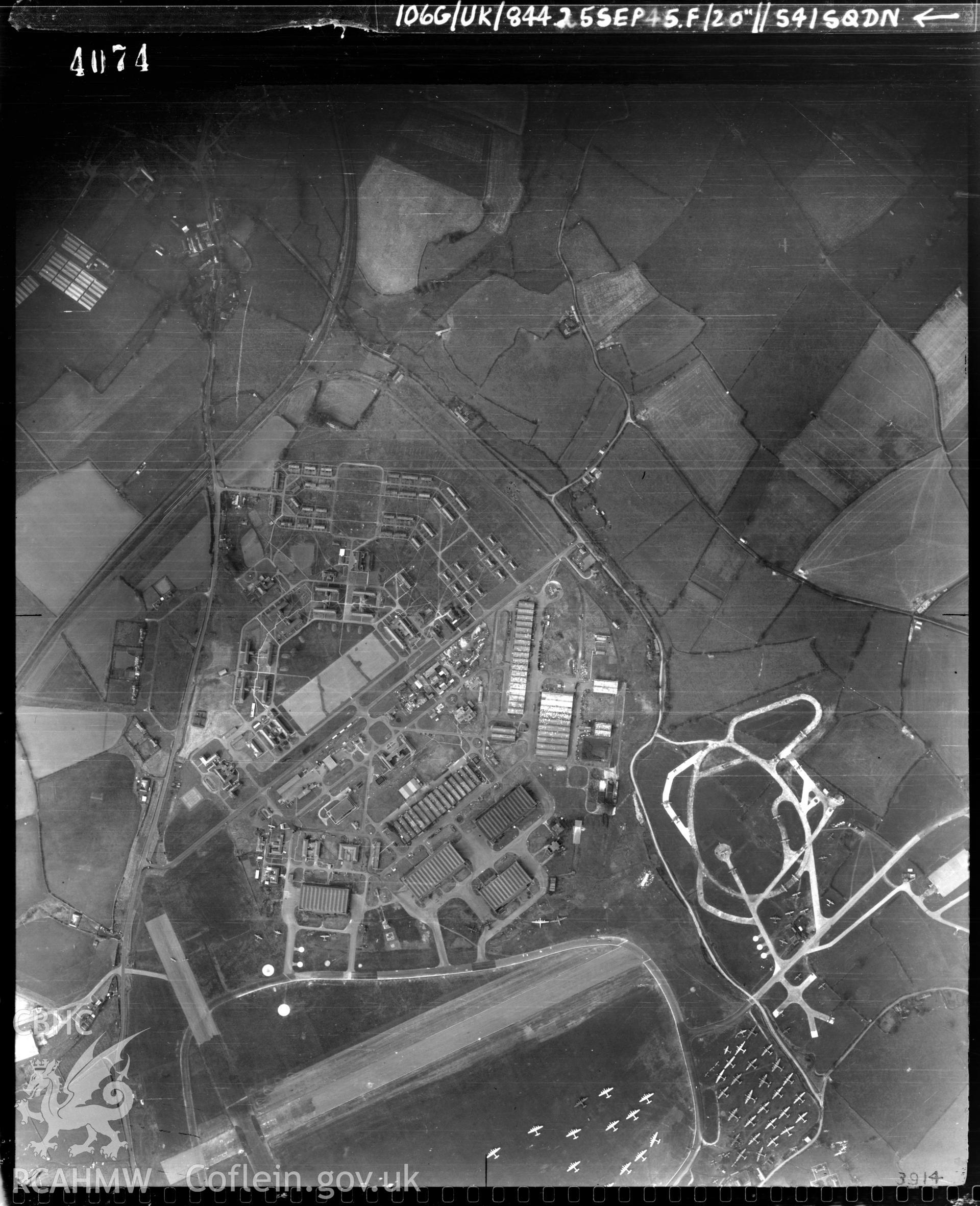 Black and white vertical aerial photograph taken by the RAF on 25/09/1945 centred on SS99276880 at a scale of 1:10000. The photograph includes part of Llantwit Major community in The Vale of Glamorgan.