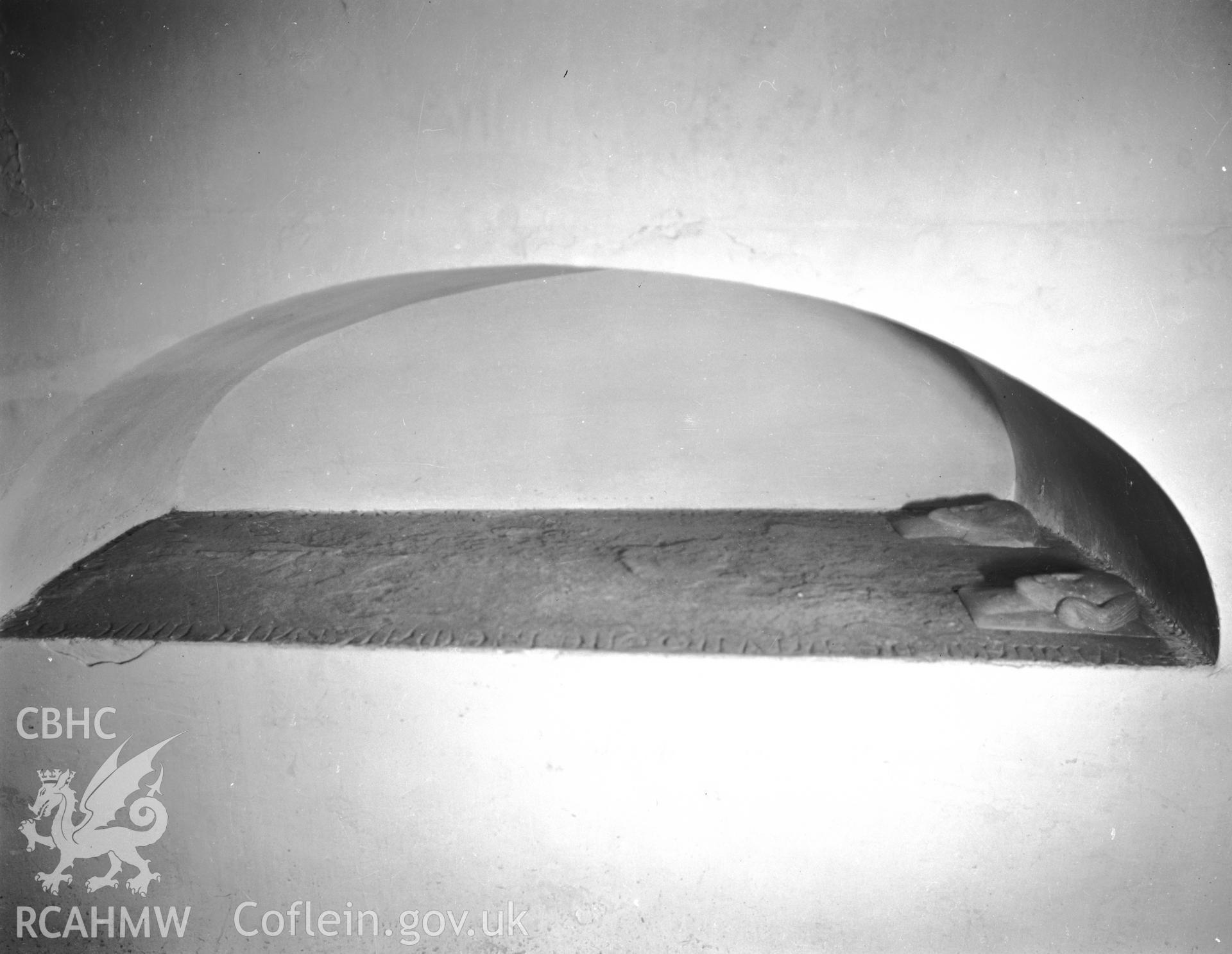 View of grave slab in transept of Penally Church taken in 03.09.1941.