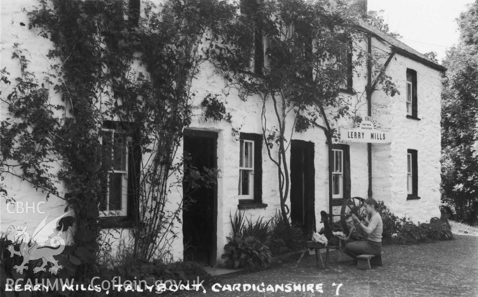 Digital copy of postcard showing Lerry Mills, Talybont, Cardiganshire, dated c. 1970.  Loaned for copying by Charlie Downes.