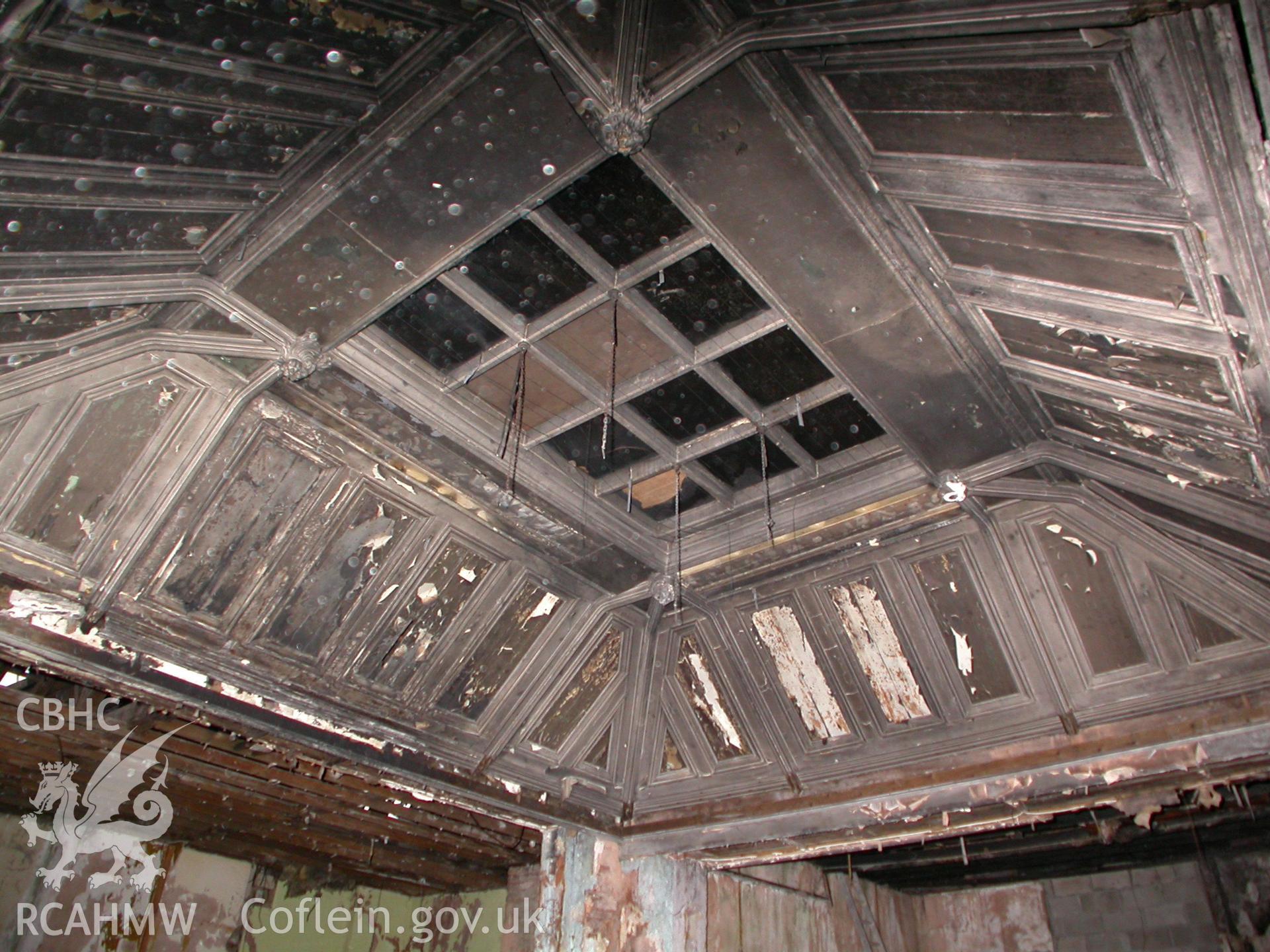 Ceiling structure of the first floor hall at Malpas Court, looking north.