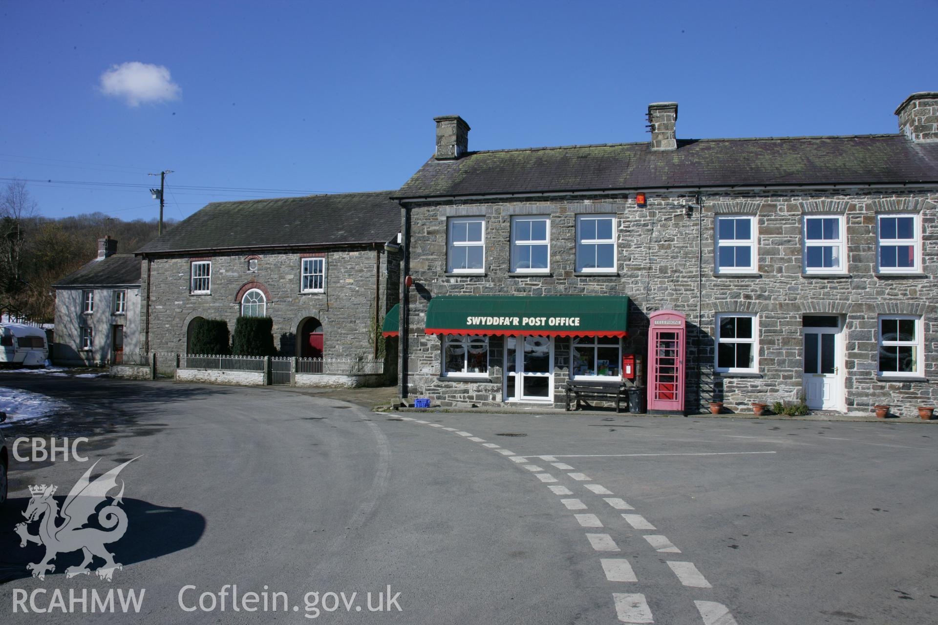 Post Office, Llanfair Clydogau. General view from east with Capel Mair.