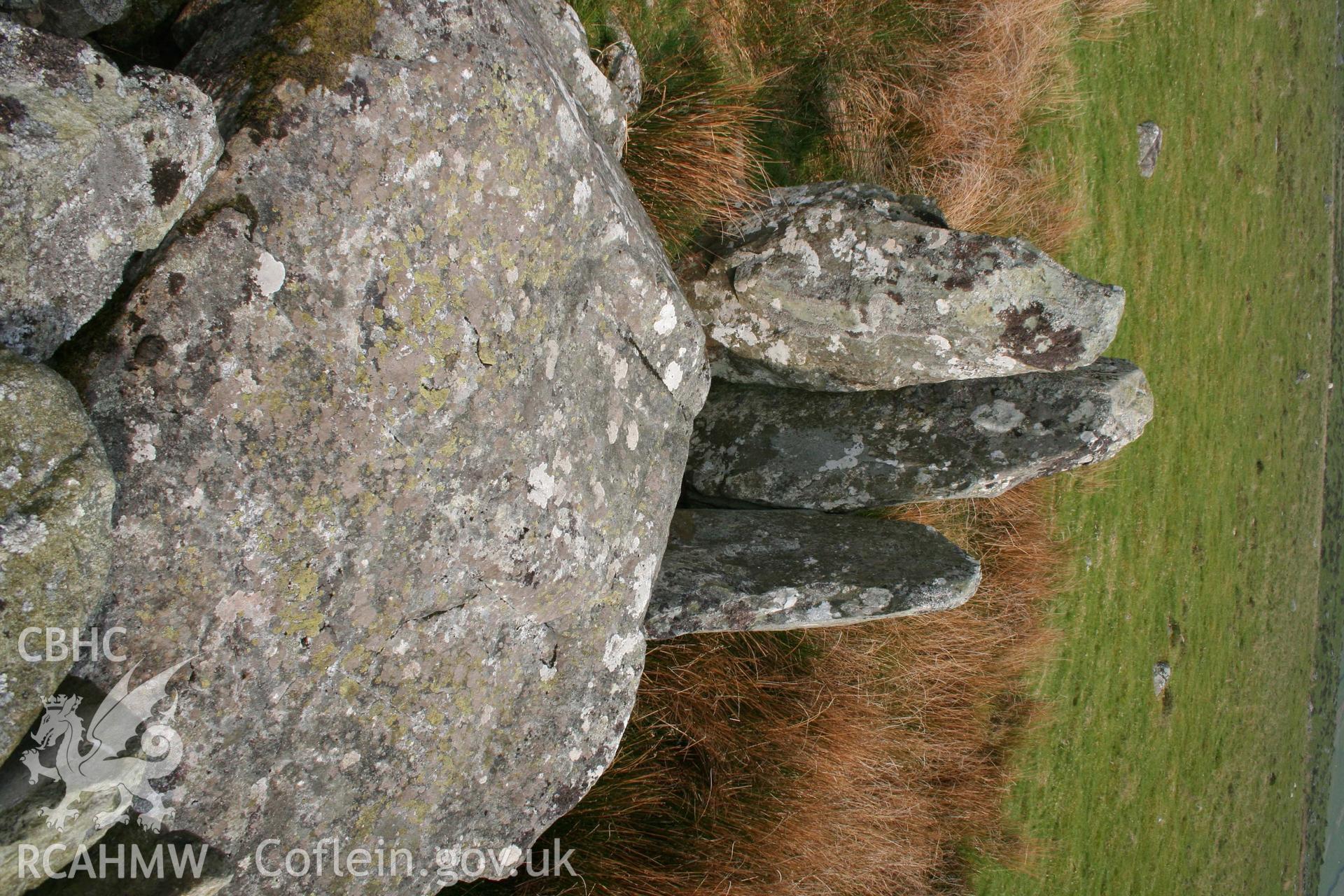 Fallen capstone at the eastern end of the cairn.