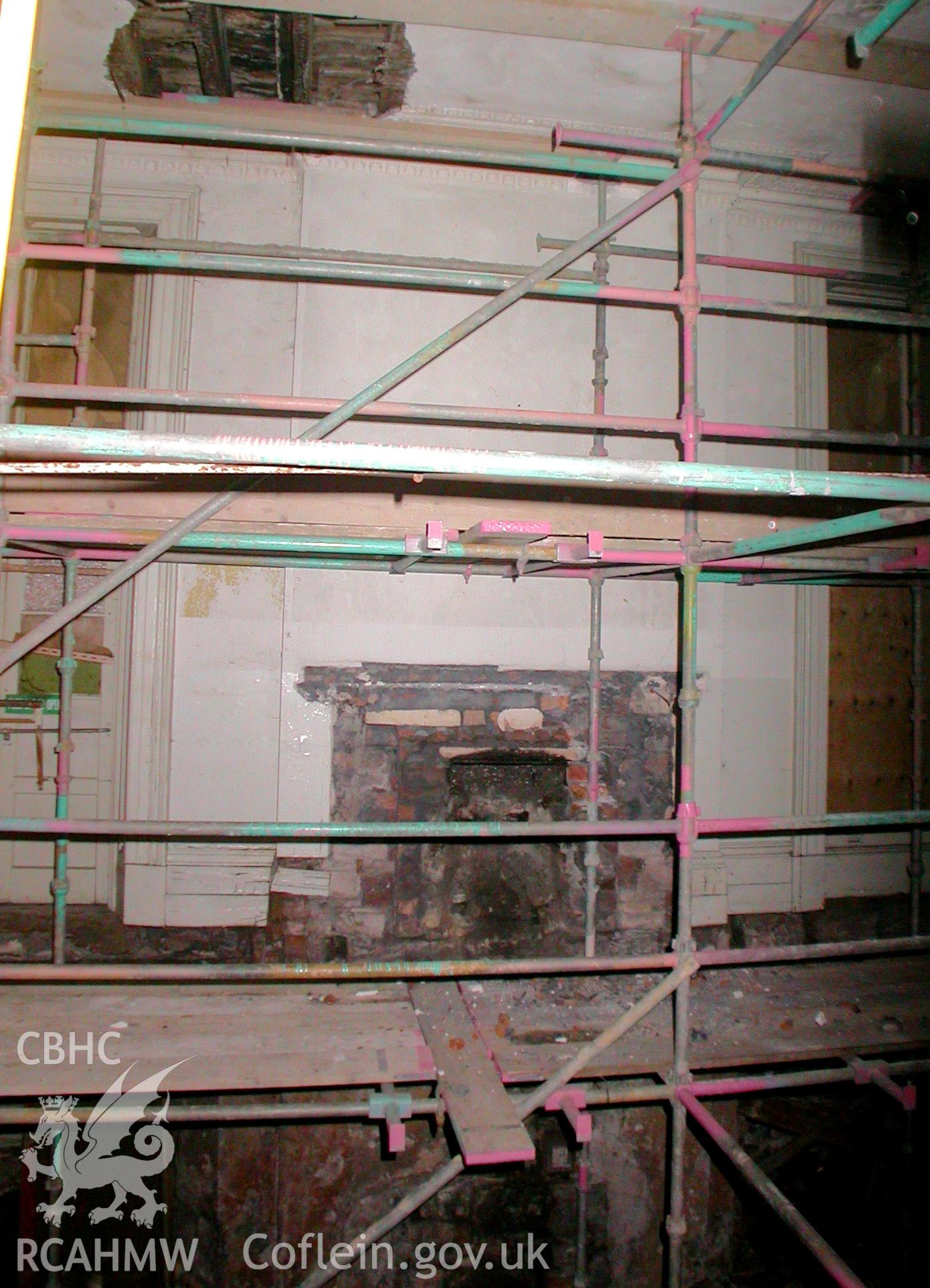 Ground floor, front right reception room, fireplace, surround and grate removed in the late 20th century.