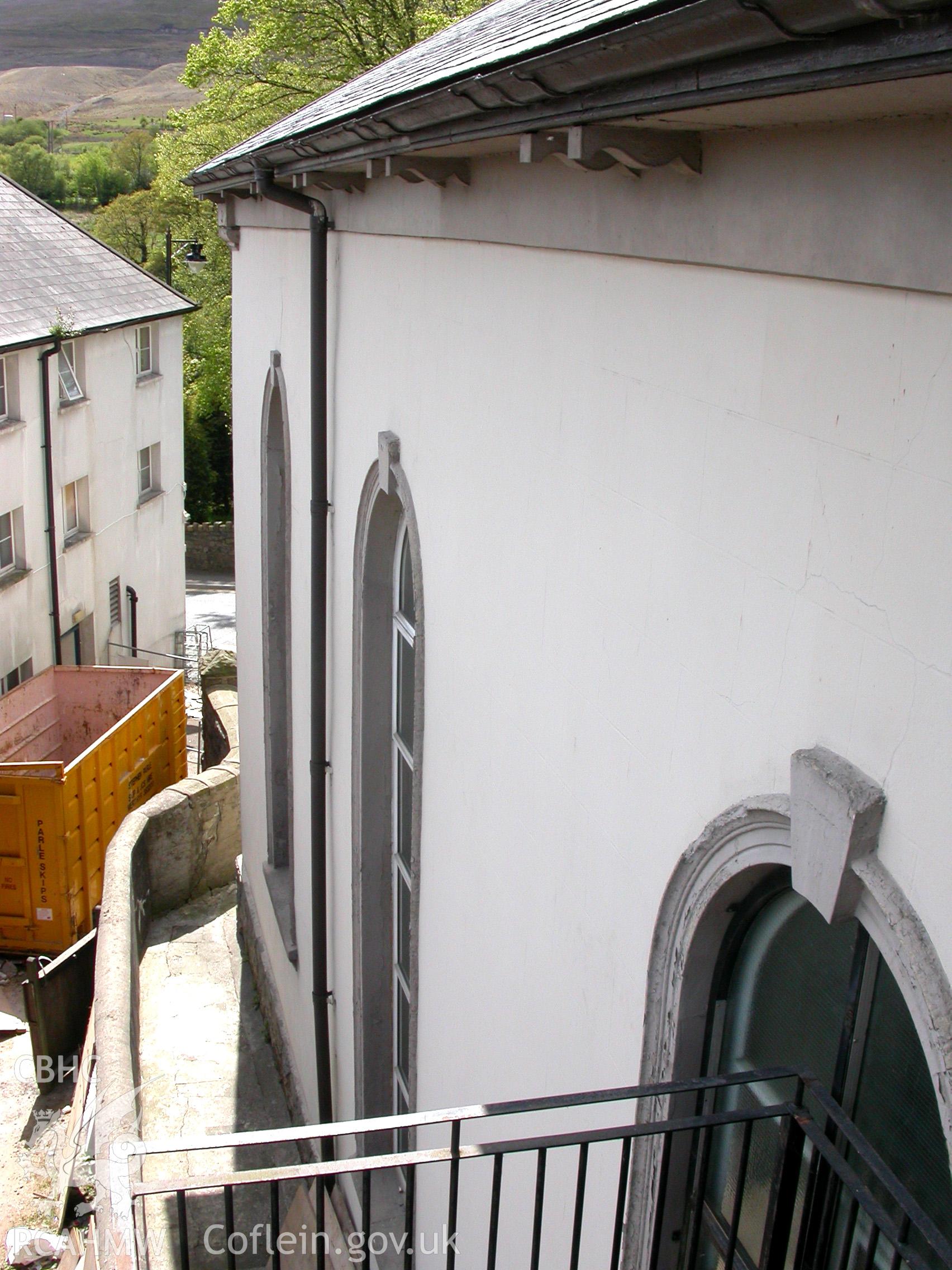 South-east chapel fa?ade, looking SW, from upper Sunday School fire-escape.