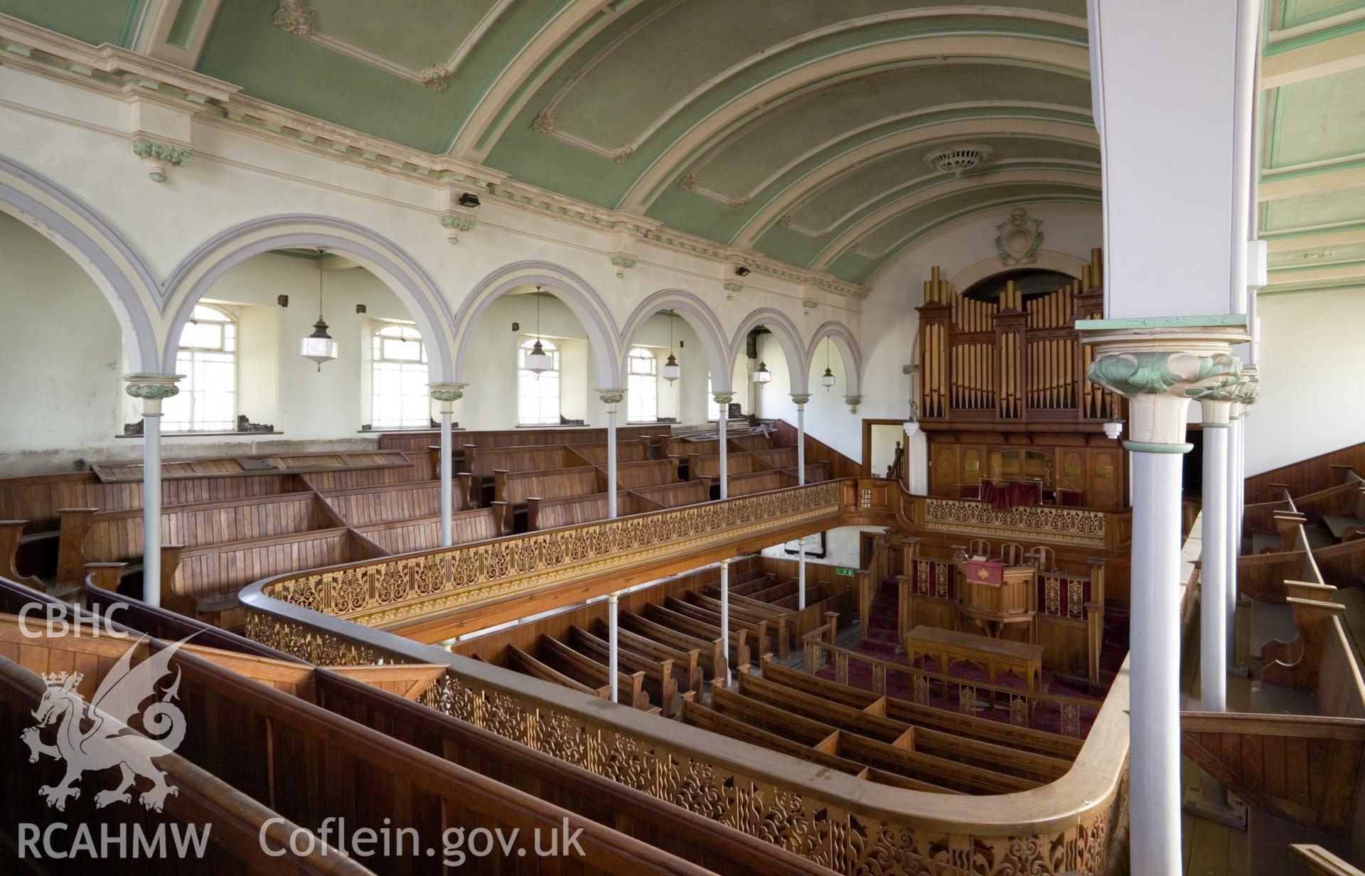 Oblique view of chapel from gallery looking south.