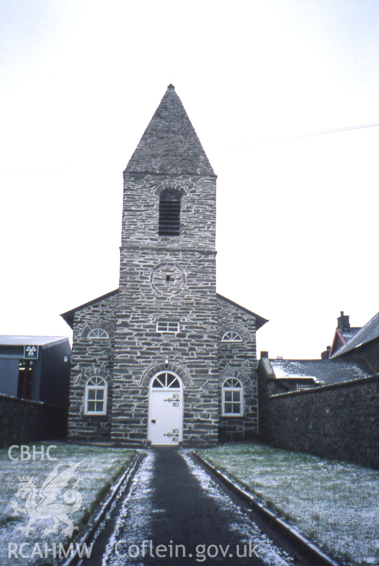 Exterior, Main NW  entrance front and spire.