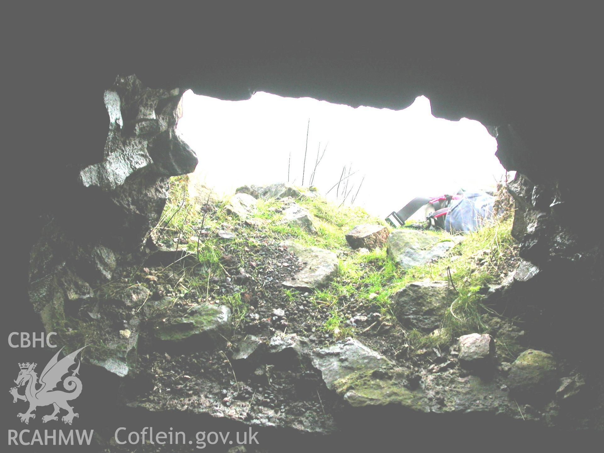 Looking out of hole in the north-west wall of the tunnel from inside.