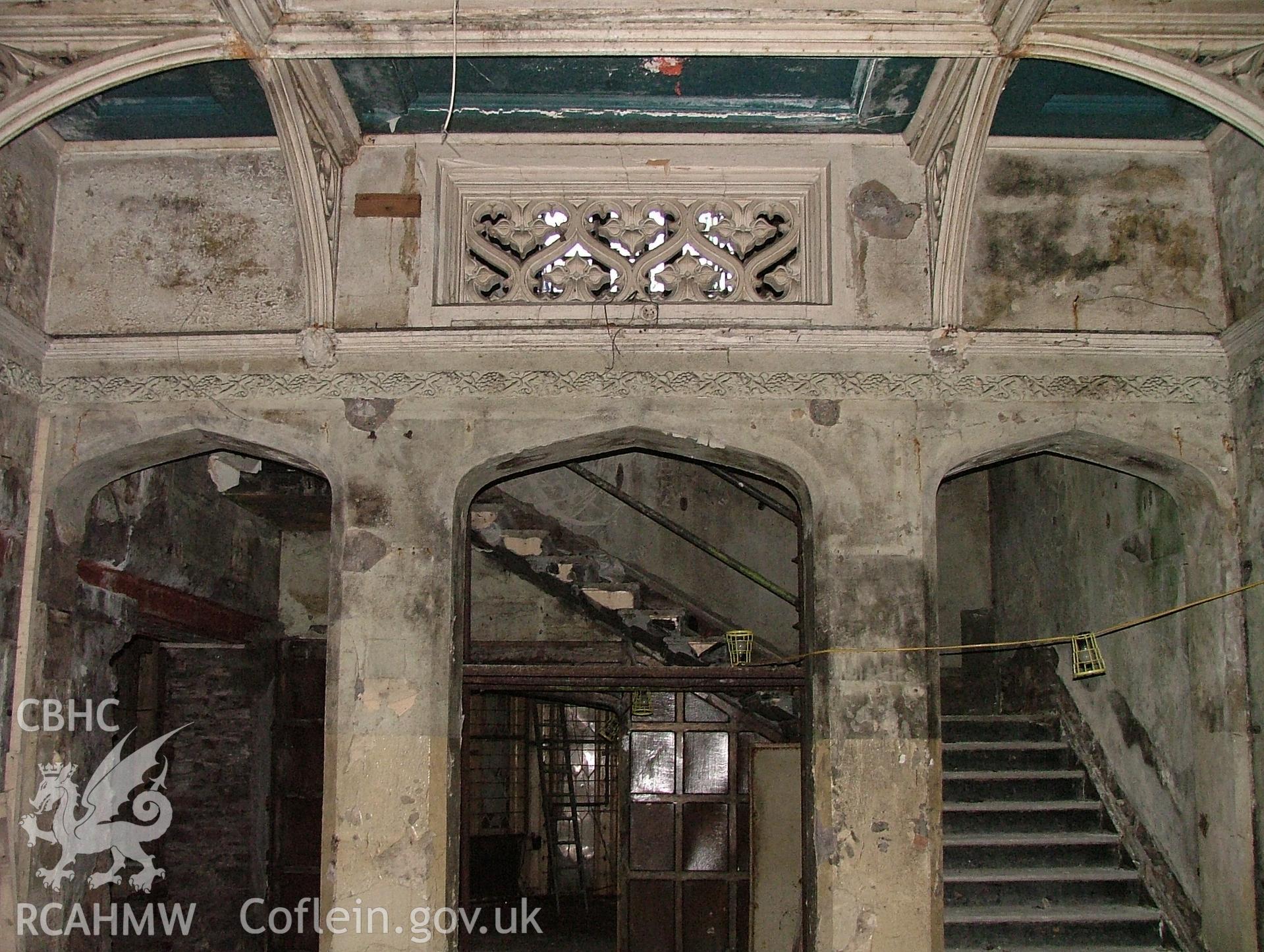 Ground floor hall of Malpas Court, looking south-west.