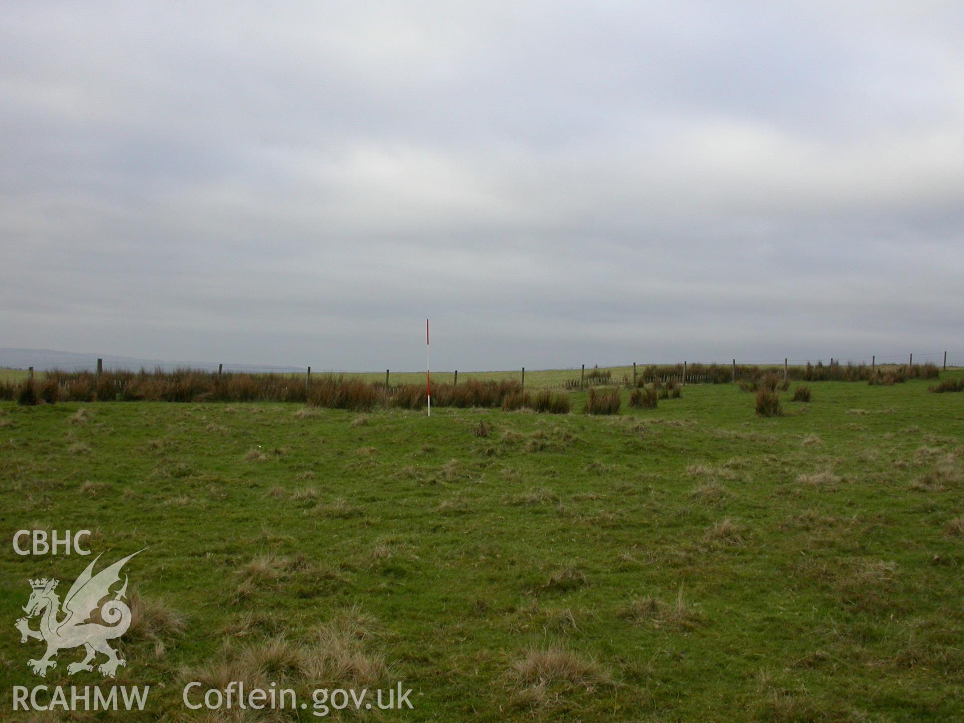 Southernmost of two round barrows within complex, view from south-east; scale 0.5m sections (NPRN275718)