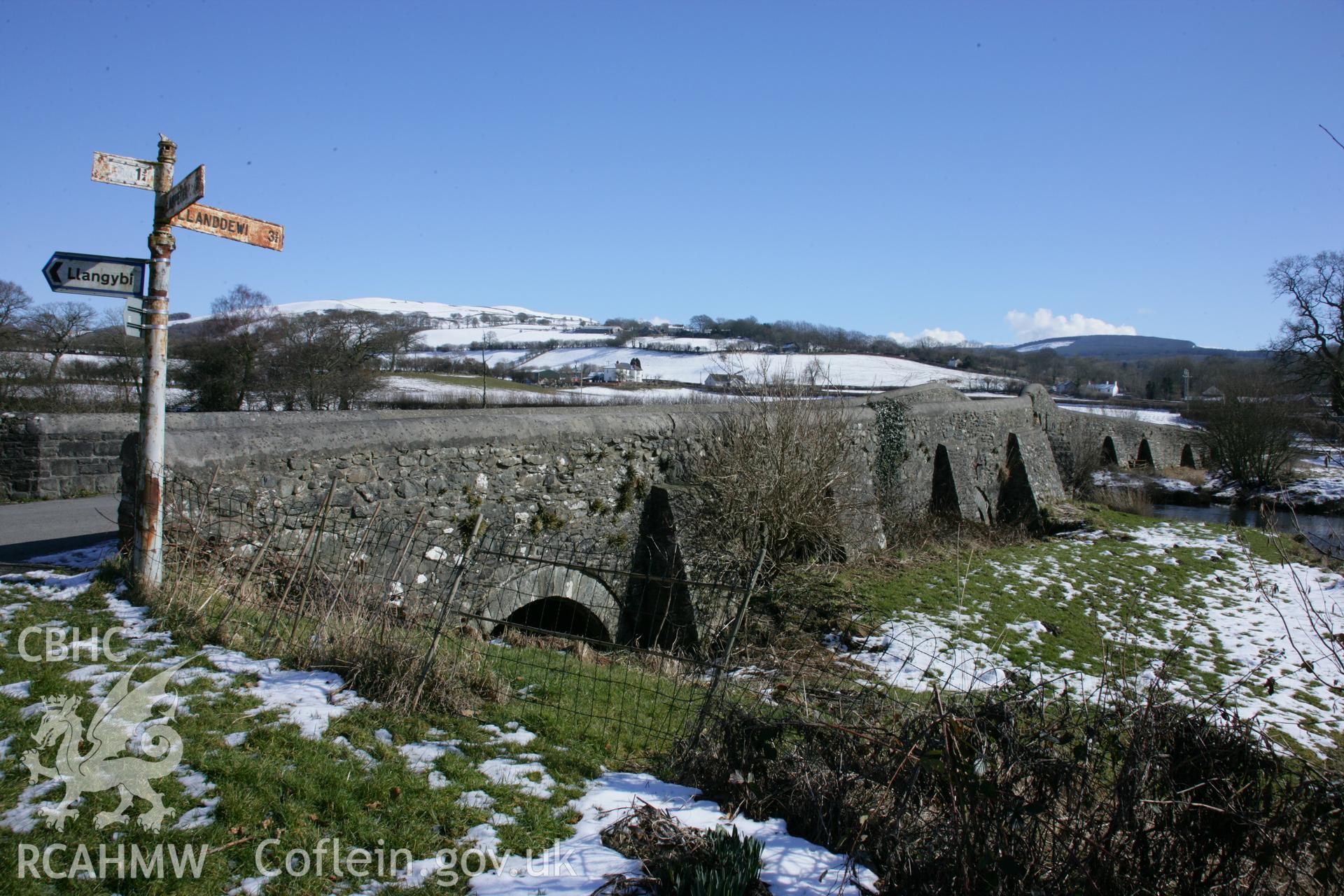 Llanfair Bridge, general view from north-west with village signpost.