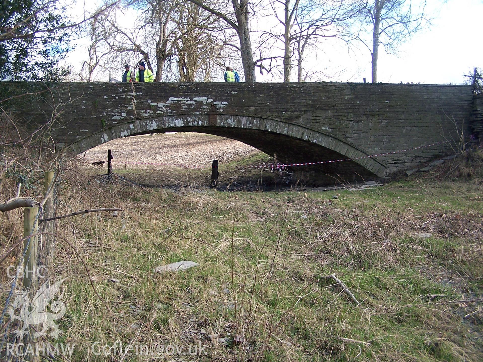 Castle Malgwyn Bridge 1 (west face) and the earthwork remains of the canal which fed the Castell Malgwyn Tinplate Works.