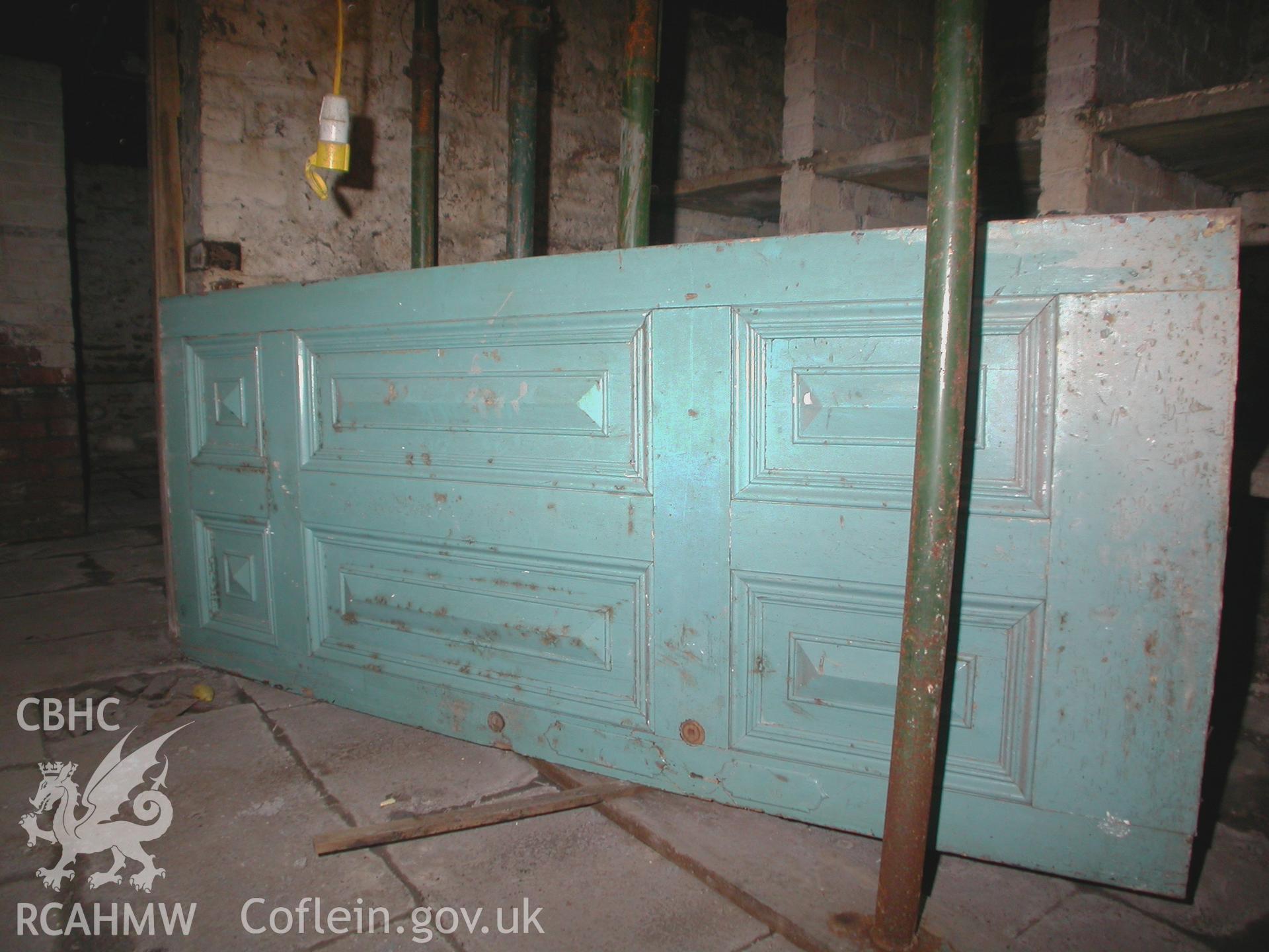 Cellar, example of six panelled door with raised and fielded panels.