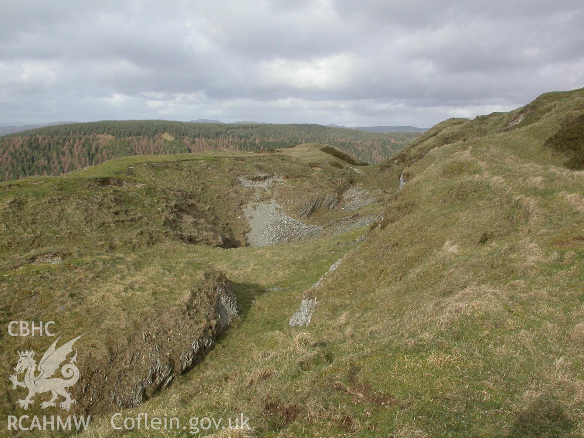 Darren Mine: Open cut adjacent to hillfort. Taken from the south.