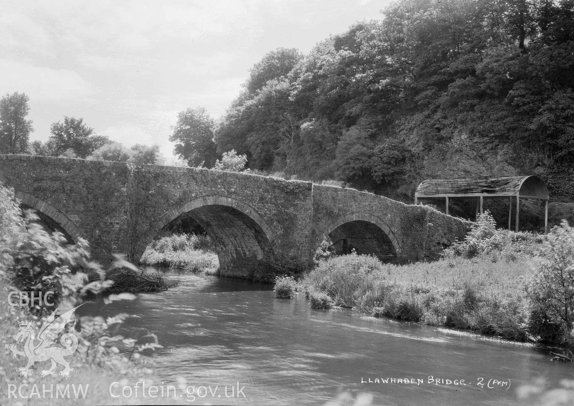 View of Llawhaden Bridge, Pembs, taken by W A Call, 1930.