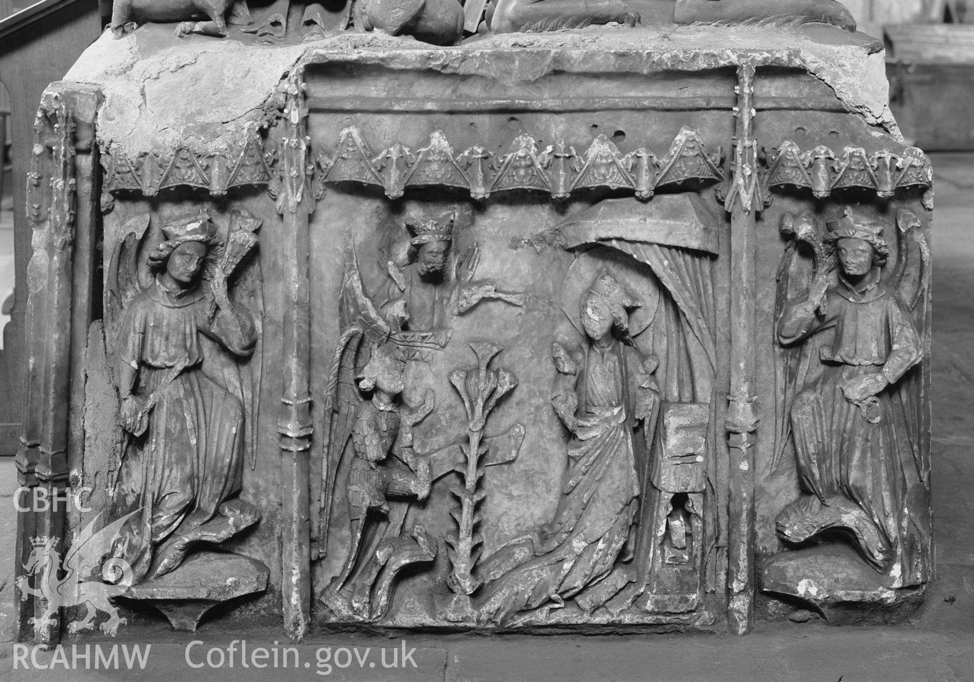 View showing tomb at St Mary's  Priory, Abergavenny.