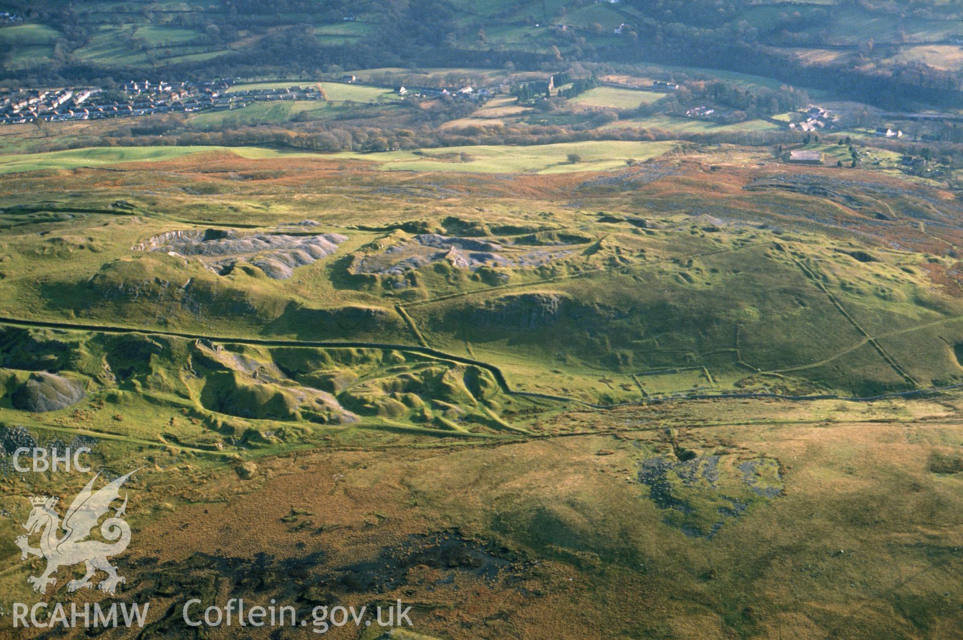 RCAHMW colour slide oblique aerial photograph of Cribarth Quarries, Tawe-uchaf, taken by CR Musson on 24/11/88