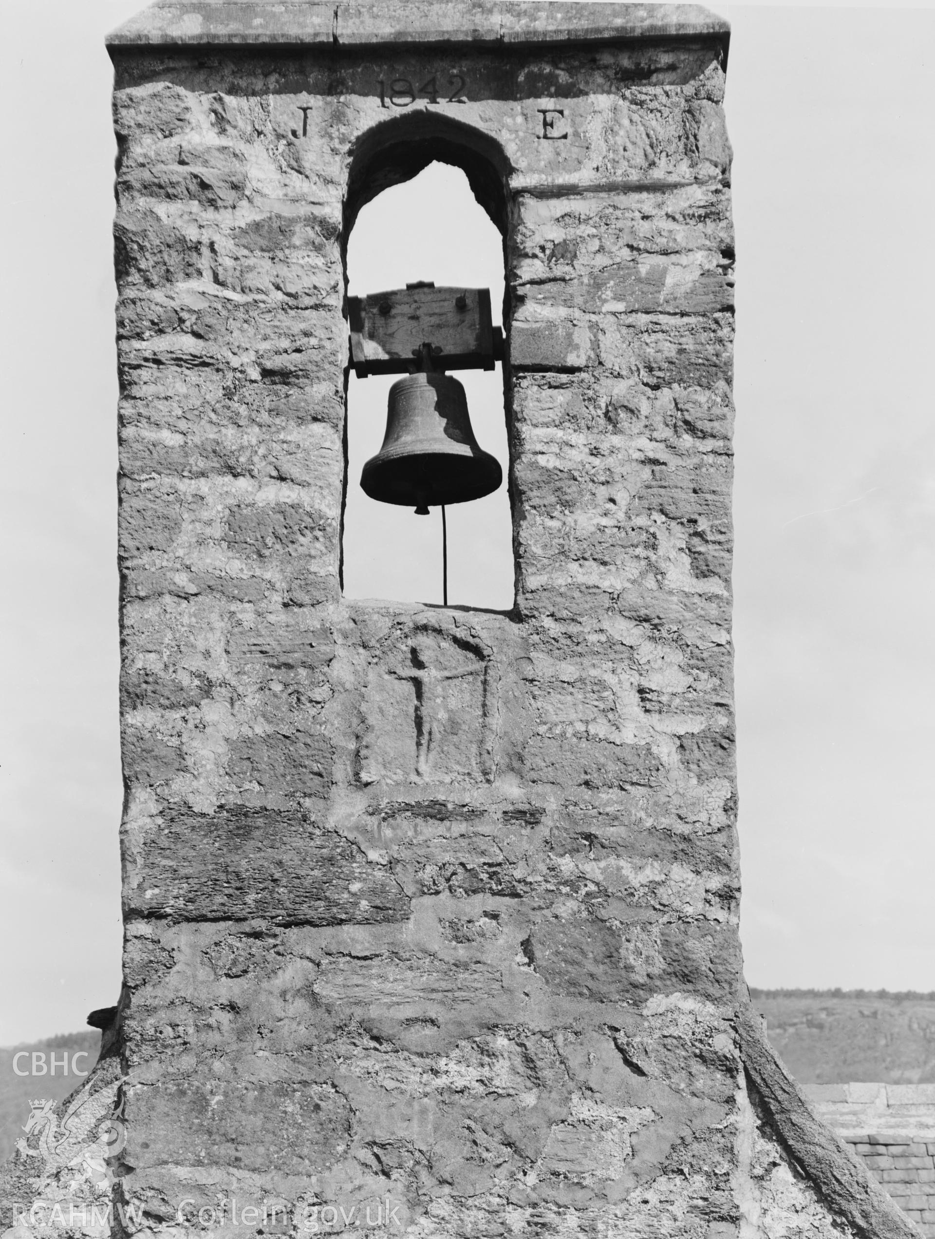 Exterior view of bell tower at St Peters Church, Llanbedr y Cennin, taken 08.05.48.