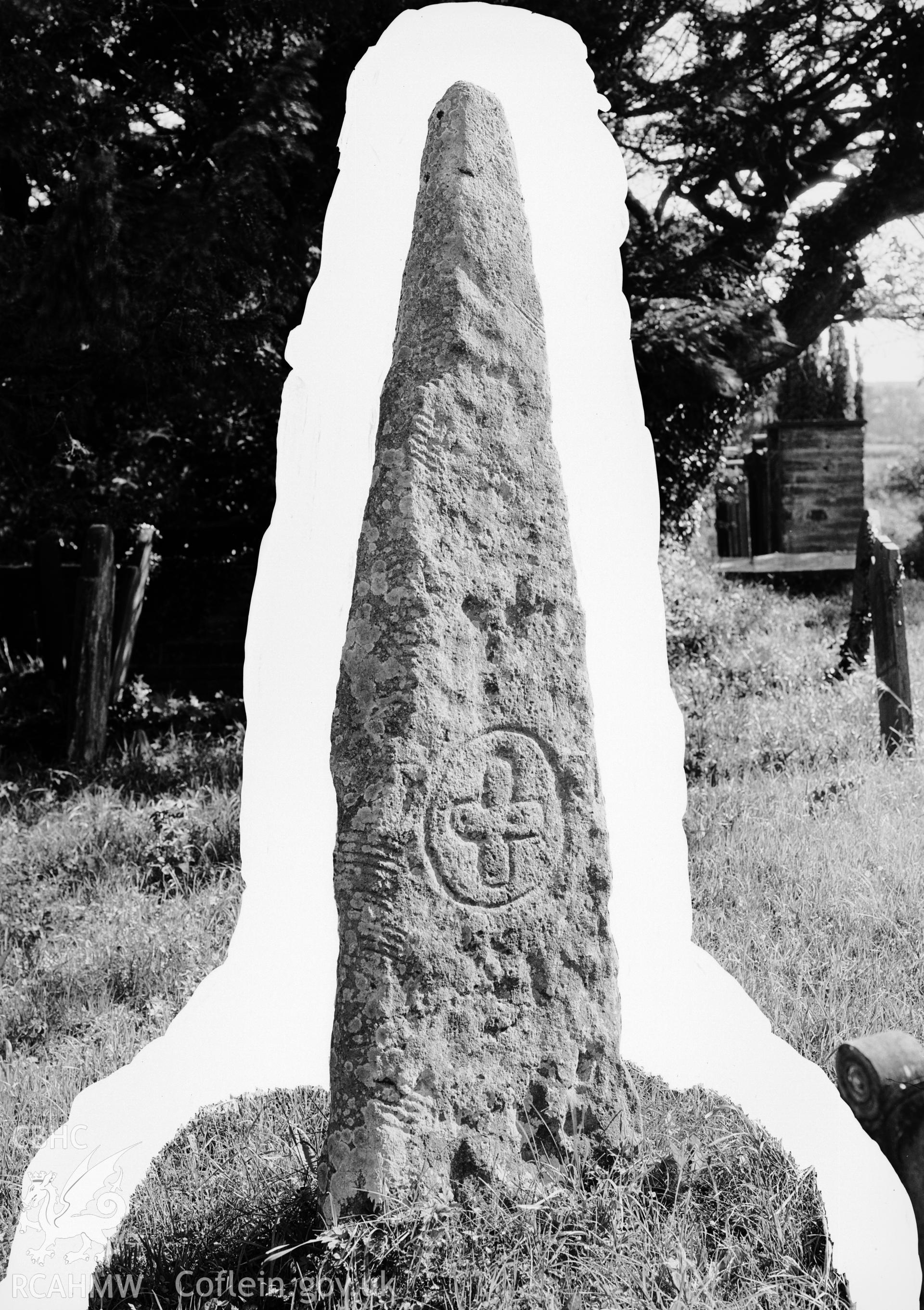 View of the Nettasagrus Stone at Bridell, taken by B.C. Clayton, c.1929.