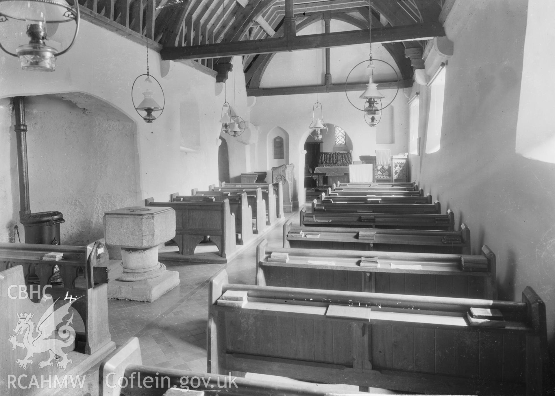 Interior view of Gumfreston Church, Pembs W A Call, taken1931.