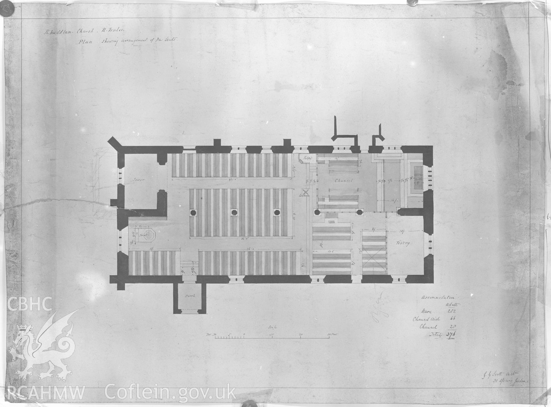 Photographic copy of a measured plan by G.G. Scott