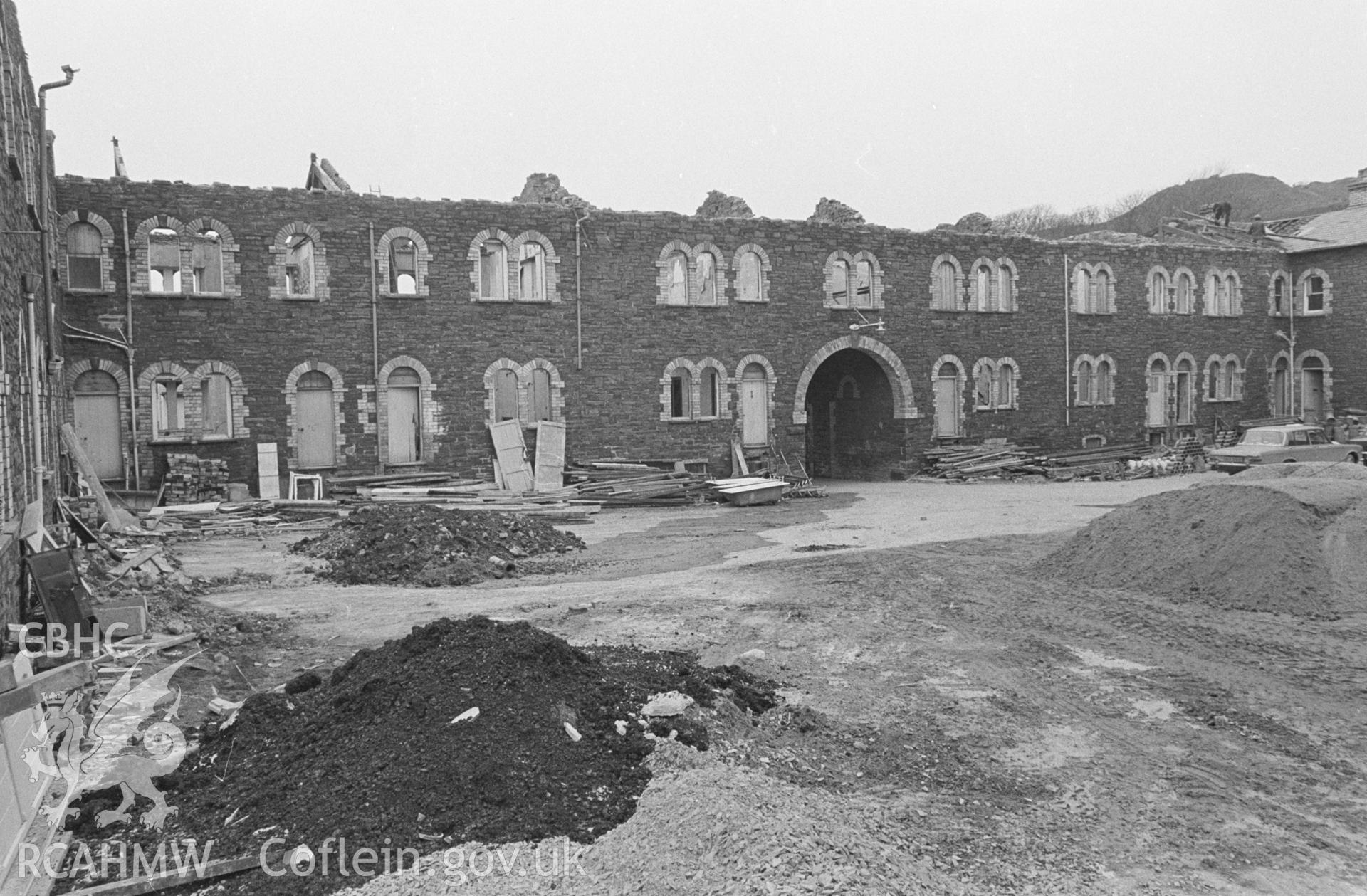 Photo showing Gogerddan Barracks, Aberystwyth, during demolition in 1980.