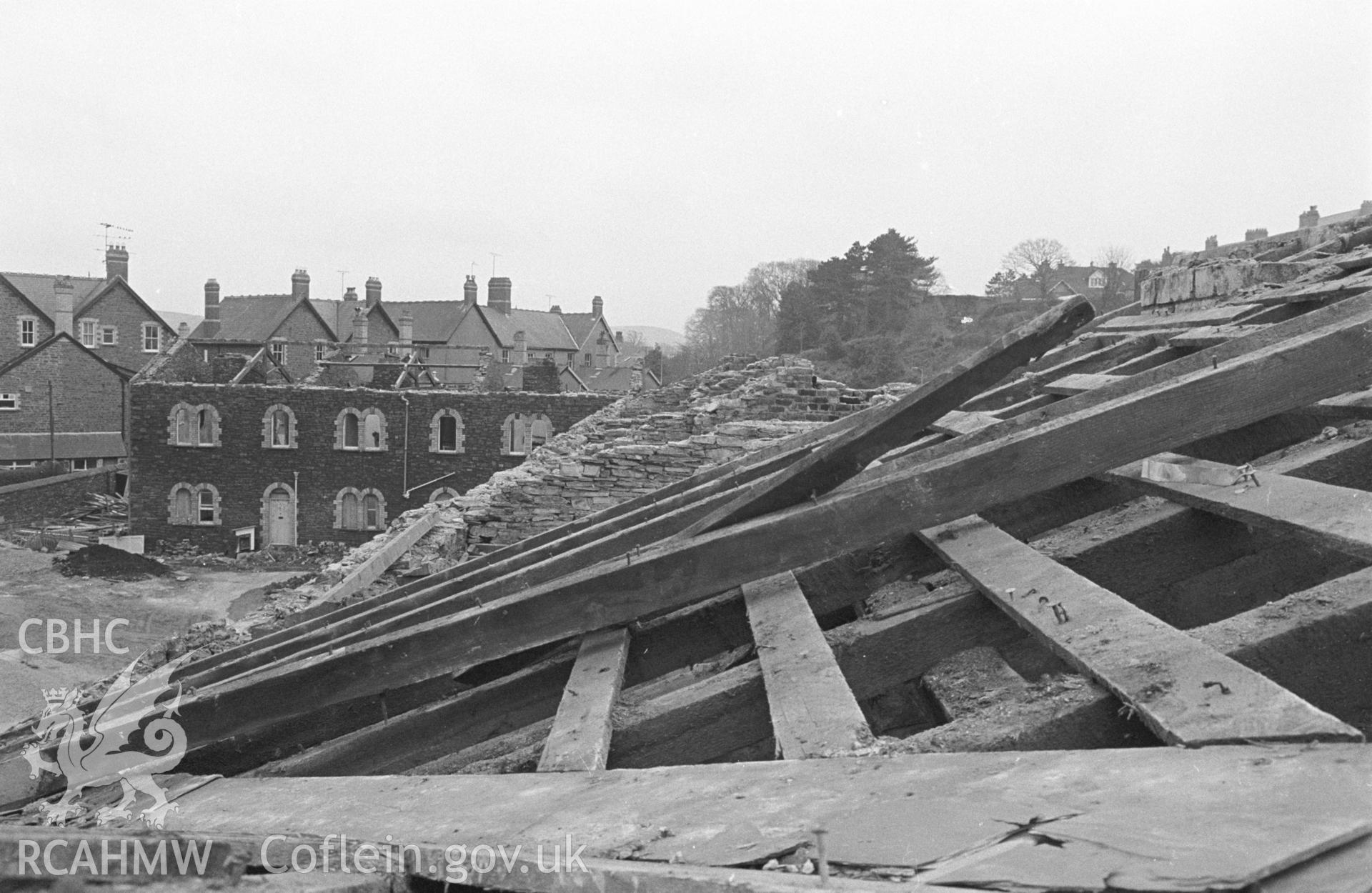 Photo showing Gogerddan Barracks, Aberystwyth, during demolition in 1980.